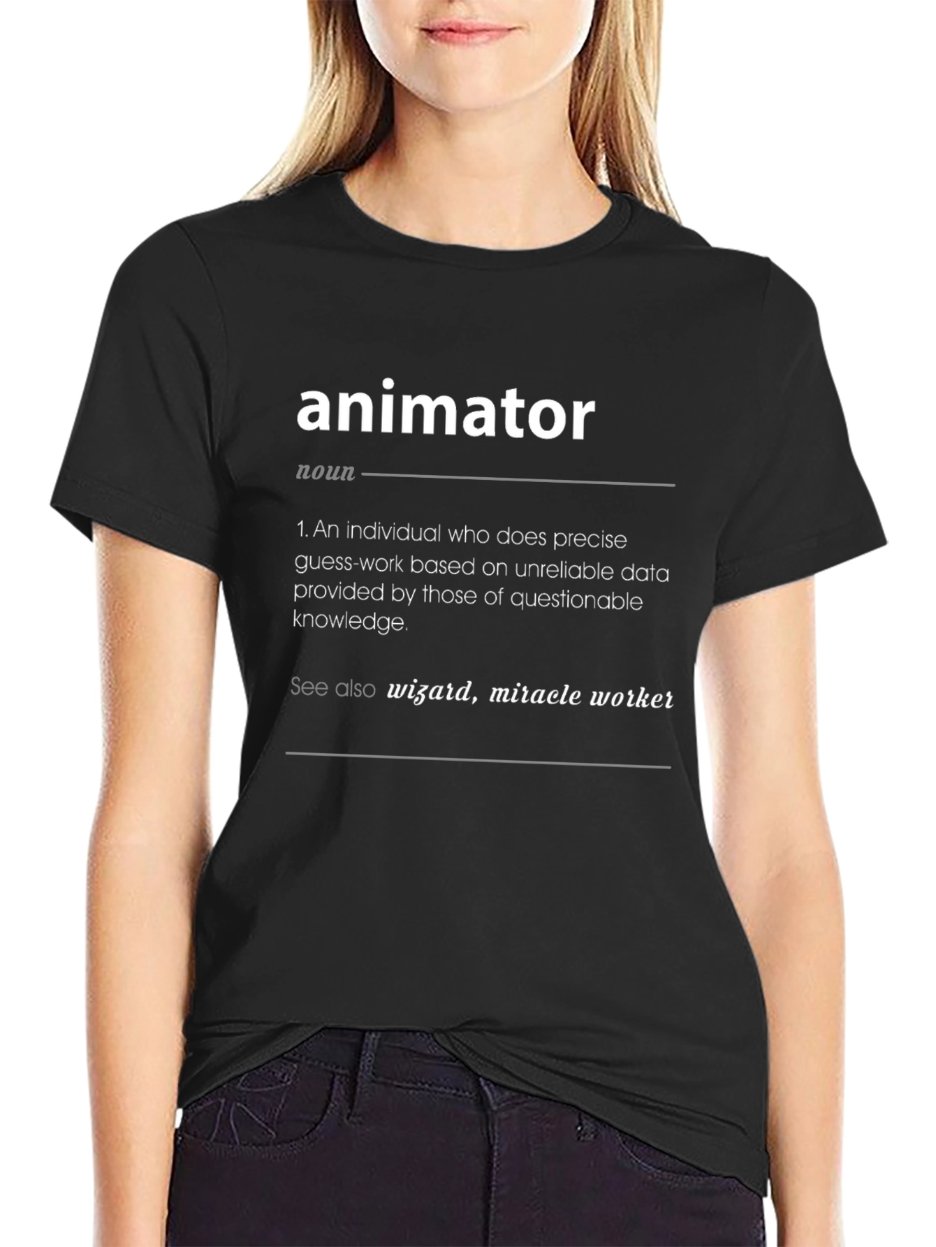 Black Animator Definition T-Shirt: Wizard of Precise Guesswork view 2