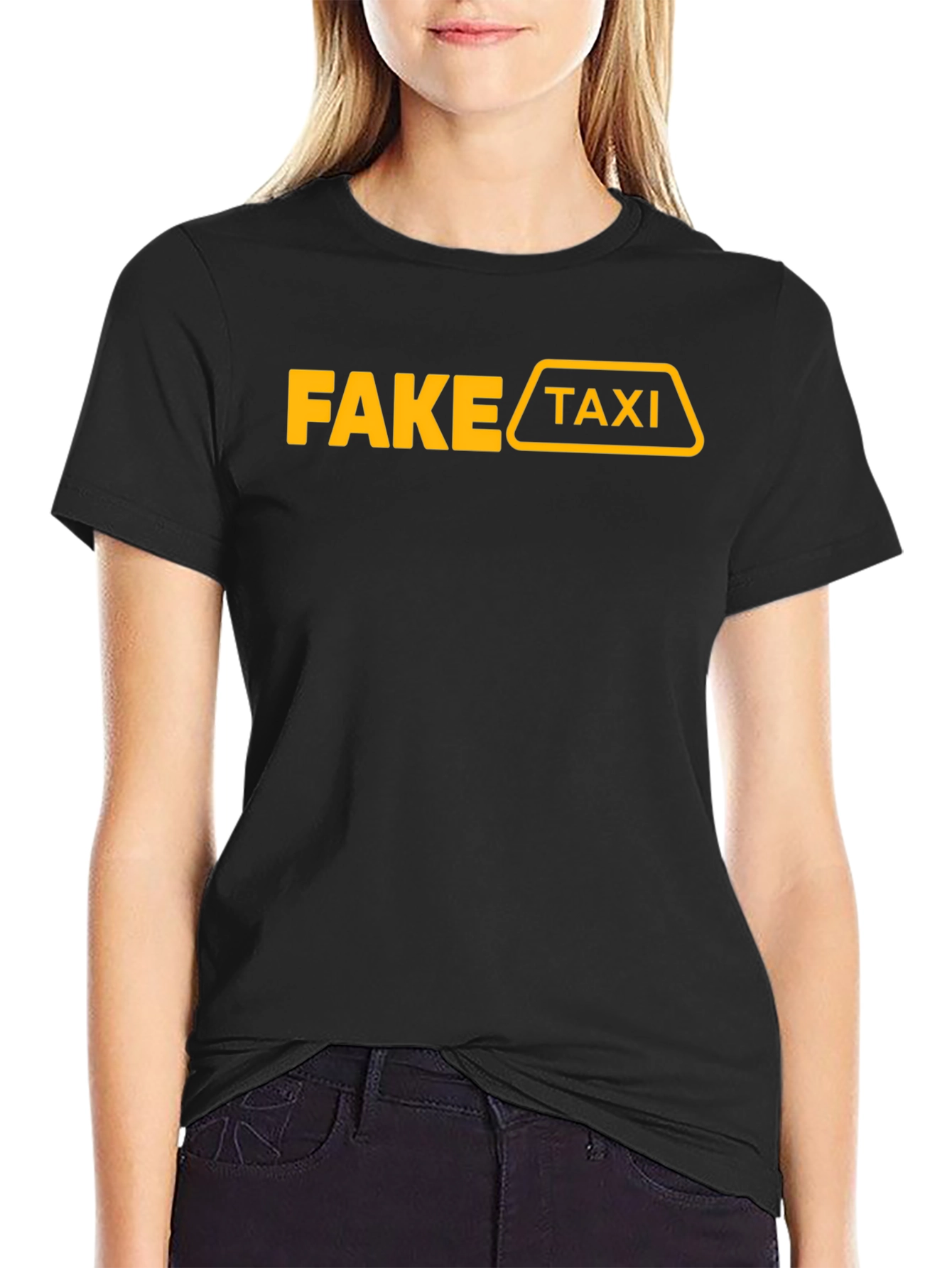 Black Fake Taxi Graphic T-Shirt Funny Adult Humor Tee view 2