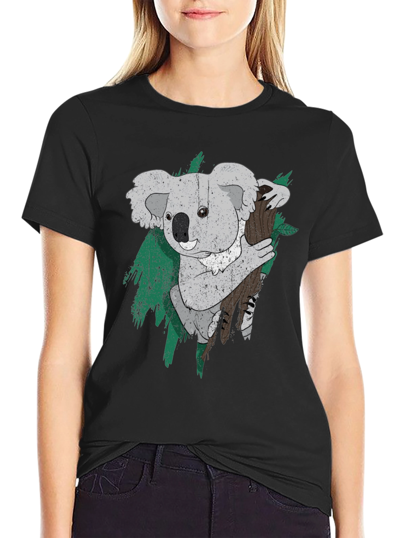 Black Koala Bear Graphic Print Black T-Shirt view 2