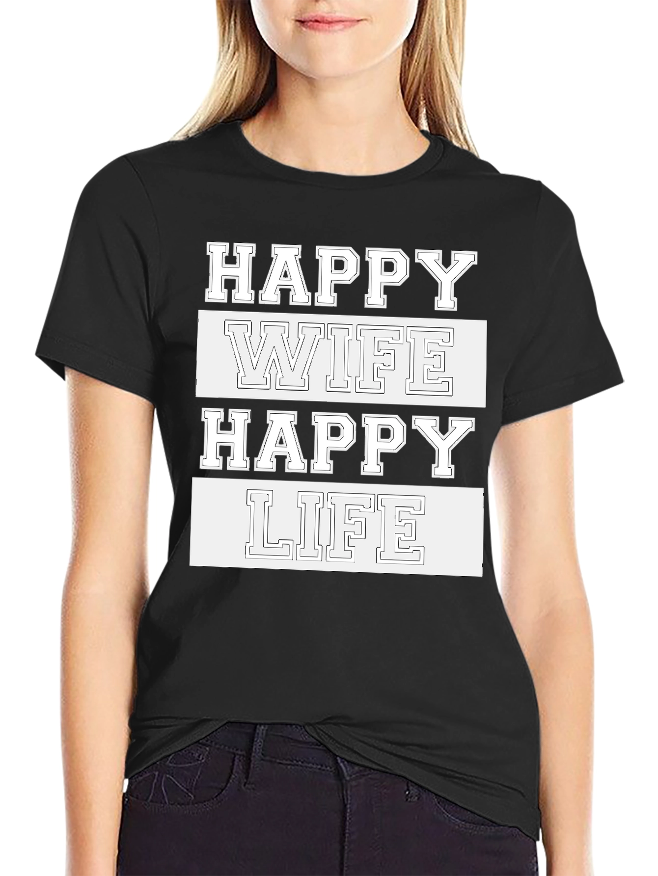 Black Happy Wife Happy Life Graphic Tee view 2