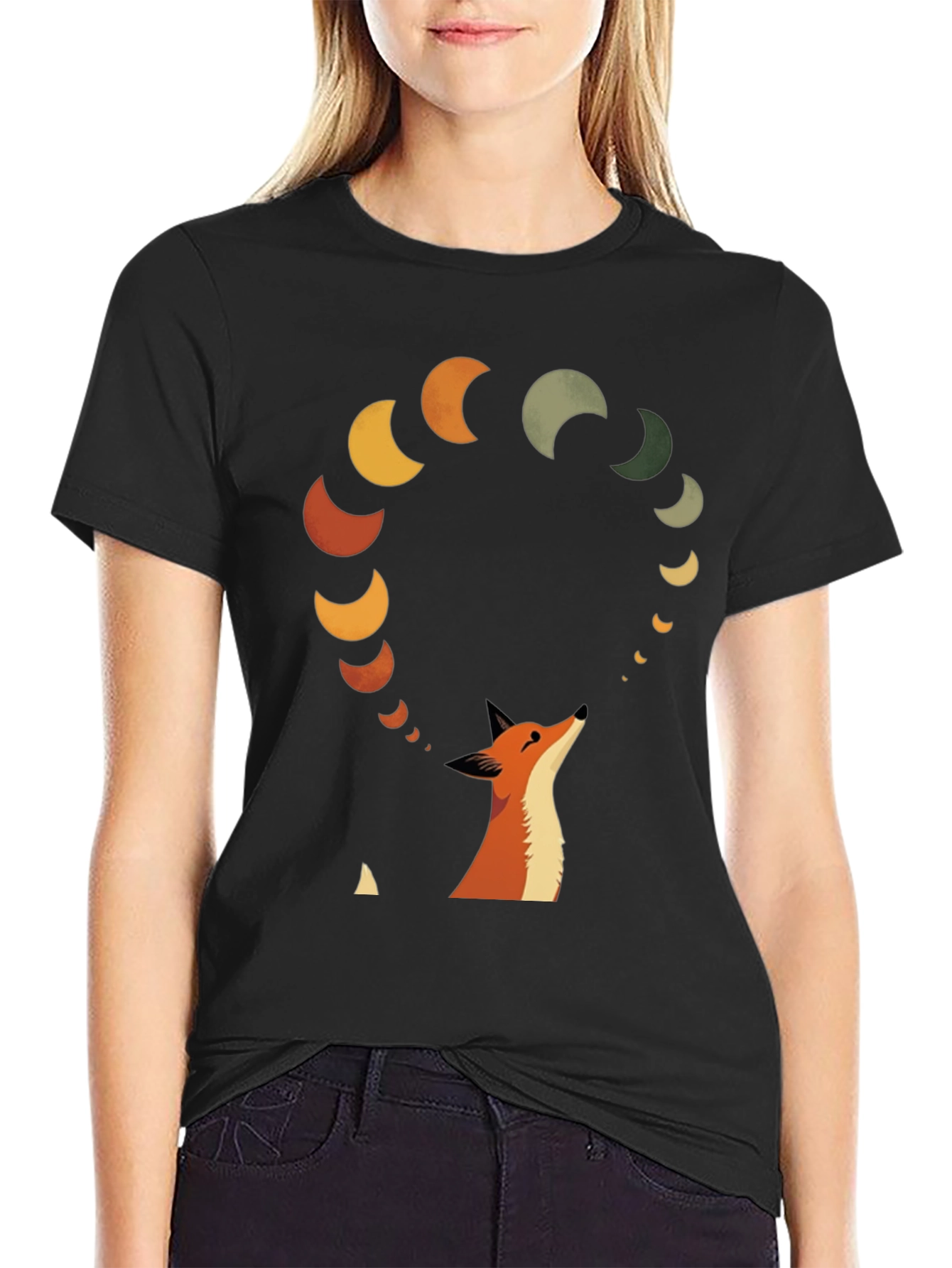Black Fox & Moon Phases Graphic Tee view 2