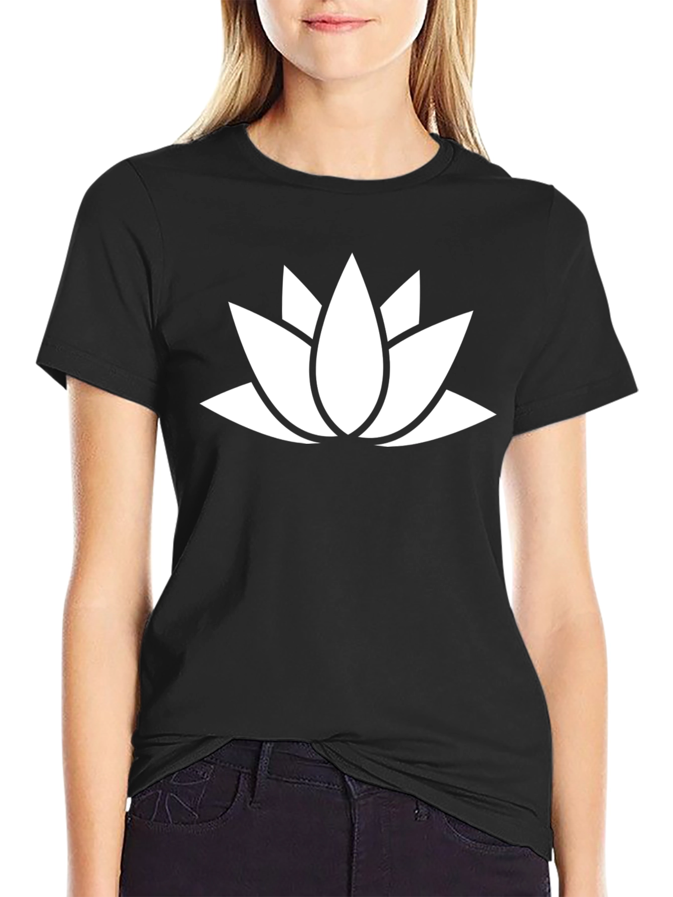 Black Lotus Flower Graphic Tee - Black Cotton Blend view 2