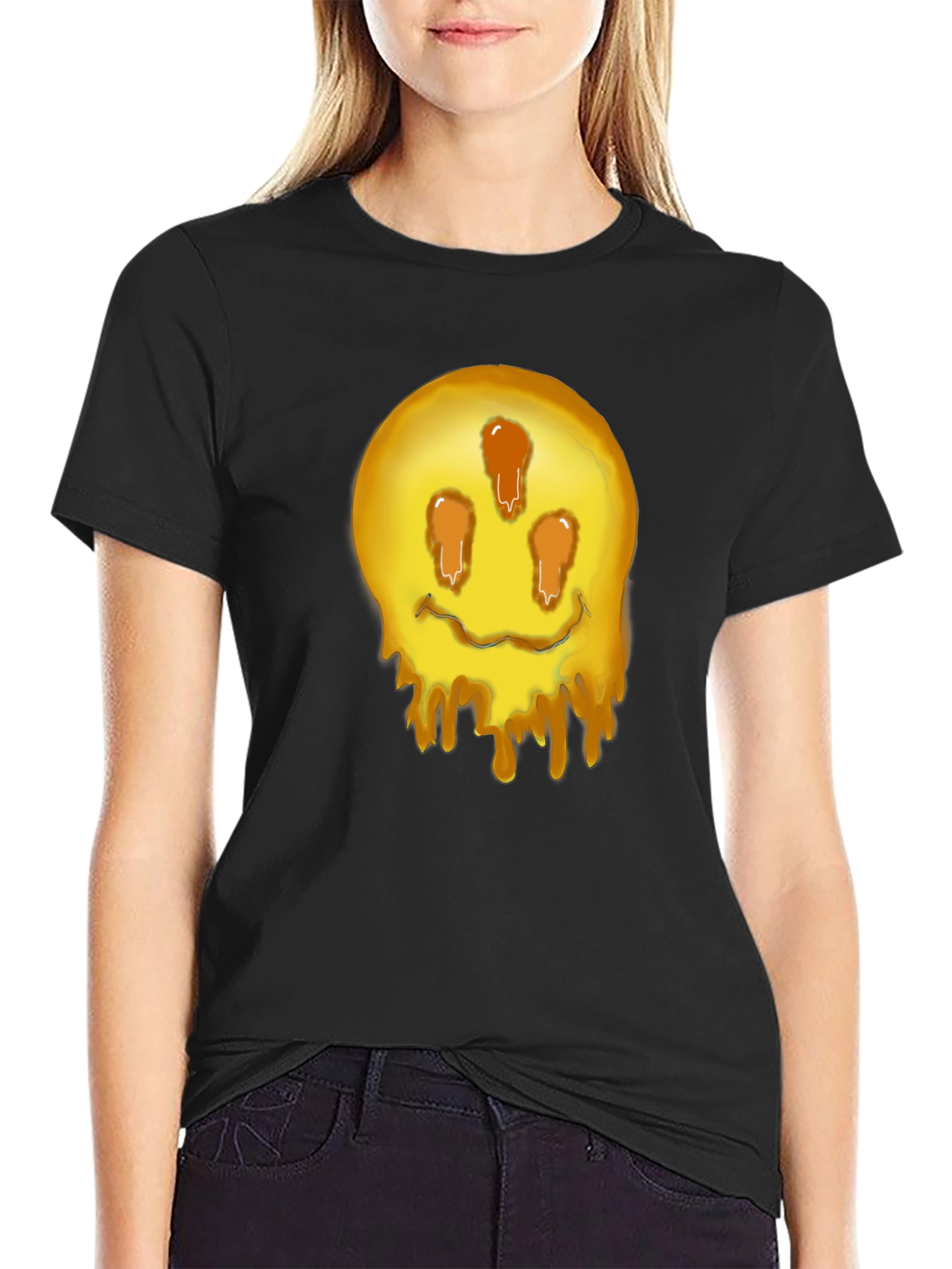 Black Melting Smiley Graphic Tee - Black view 2