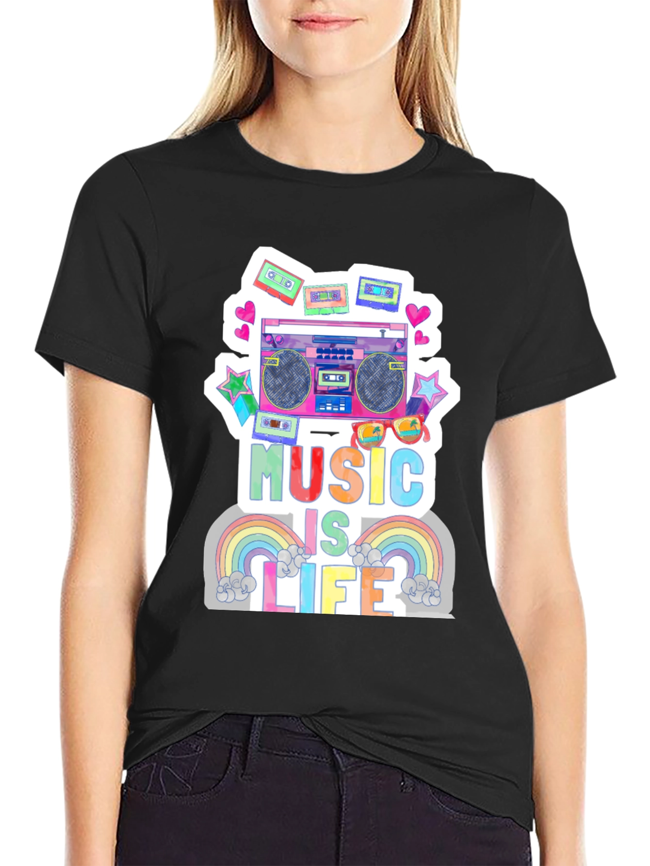 Black Music is Life Graphic Tee - Retro Boombox Design view 2