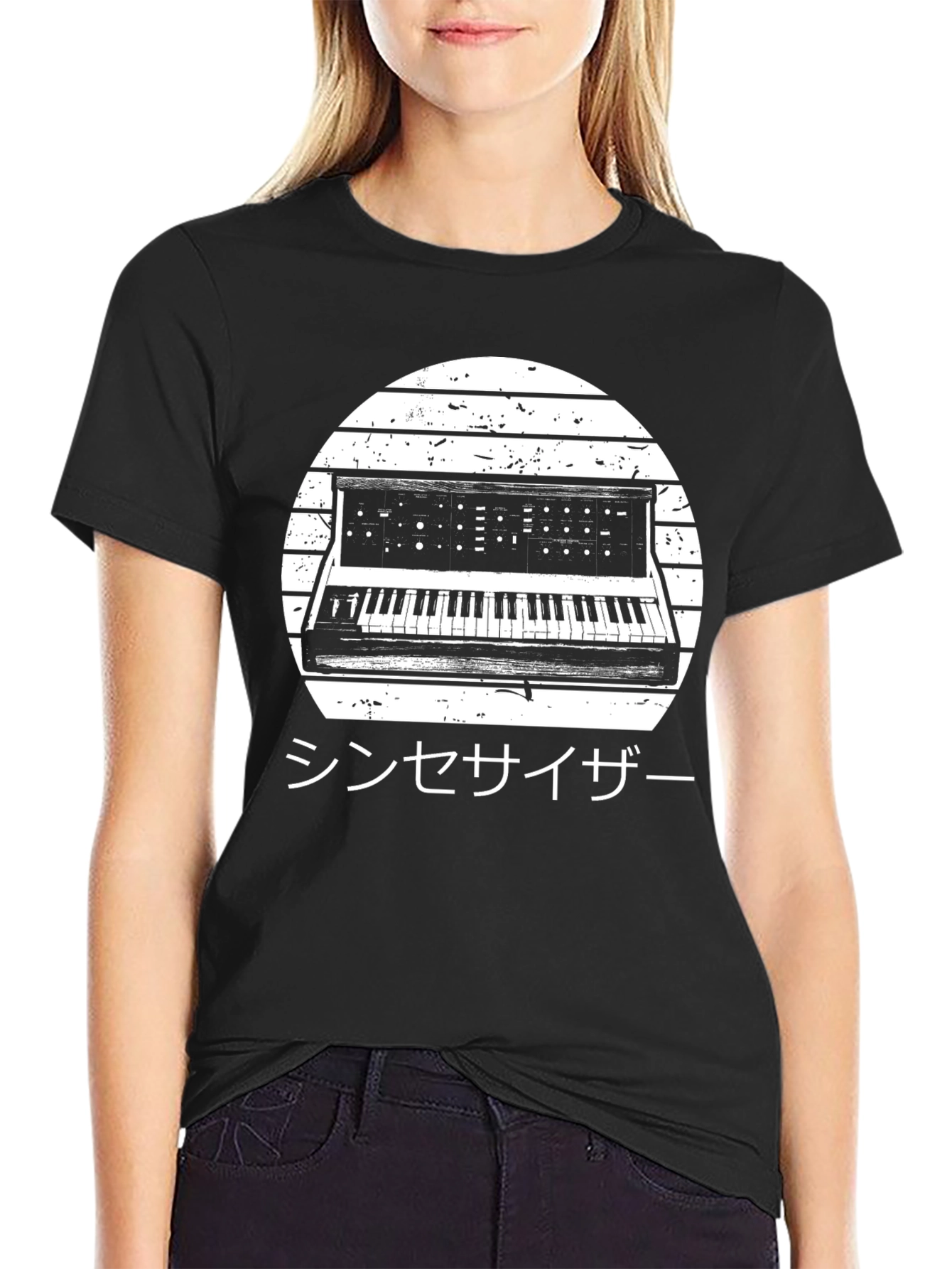 Black Synthwave Synthesizer T-Shirt view 2