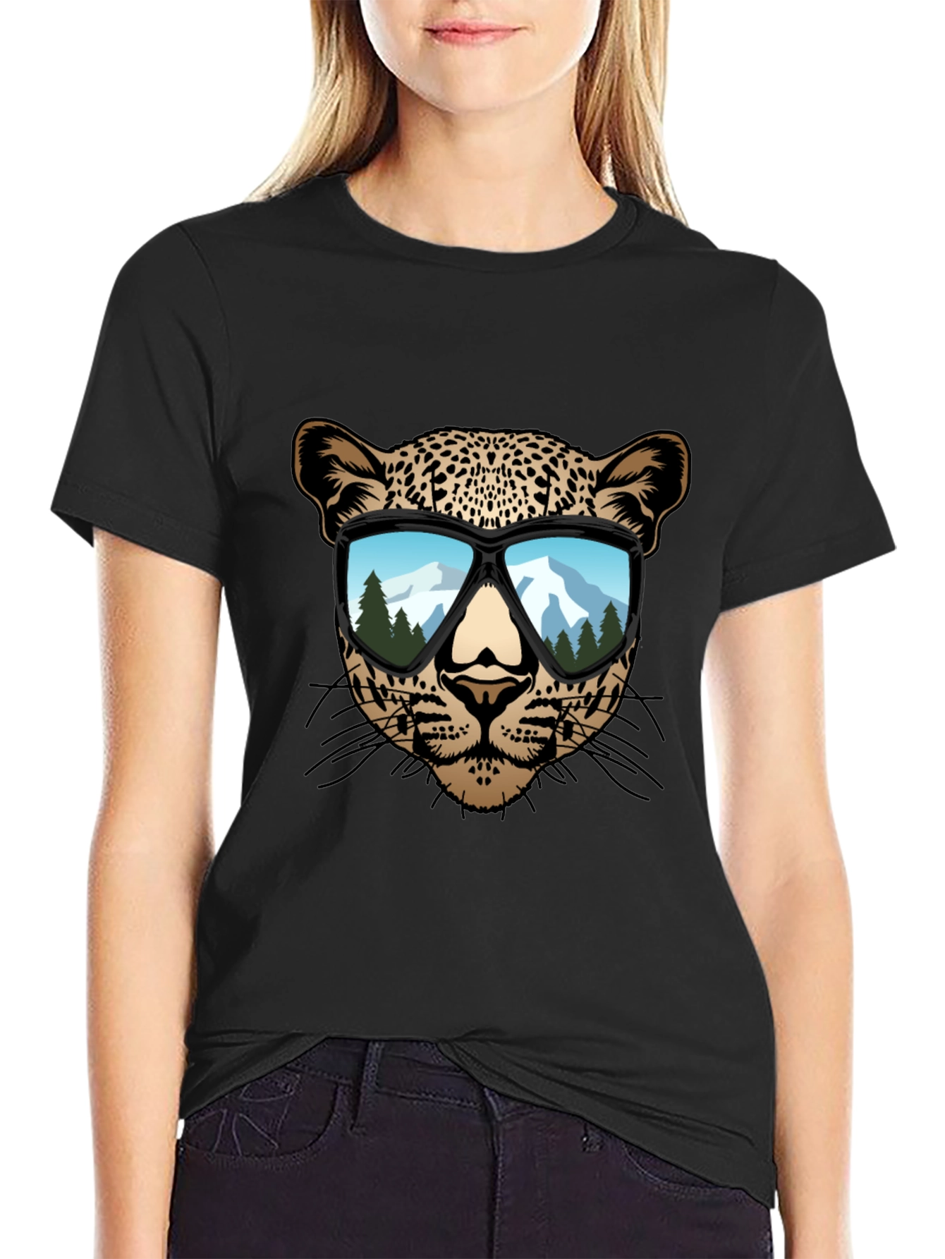 Black Cool Leopard Graphic Tee - Men's Black T-Shirt view 2