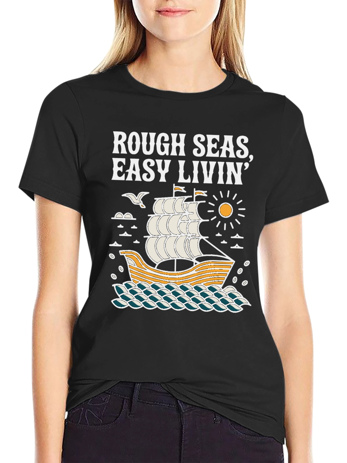 Black Rough Seas, Easy Livin' Black Graphic Tee view 2