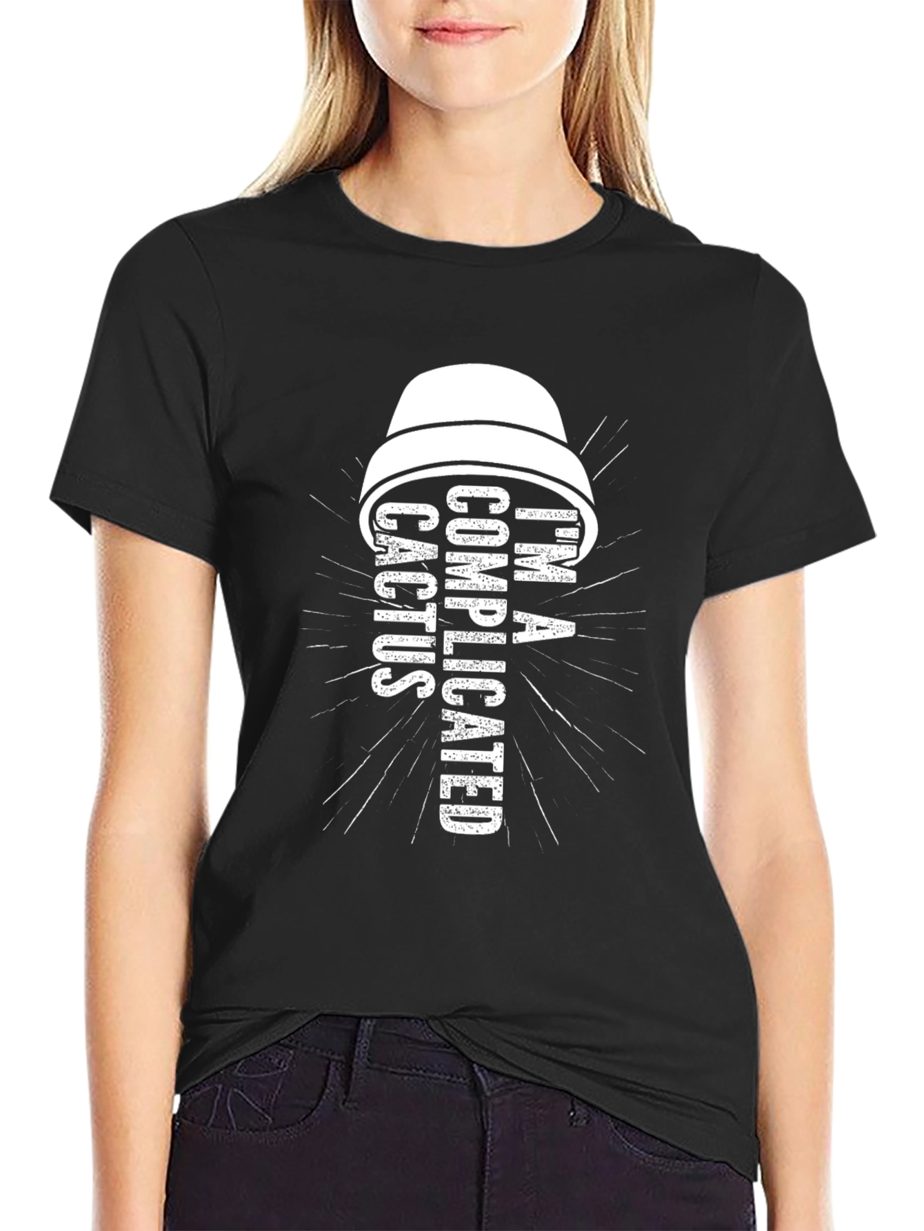 Black Complicated Cactus Graphic Tee - Black Cotton Blend view 2