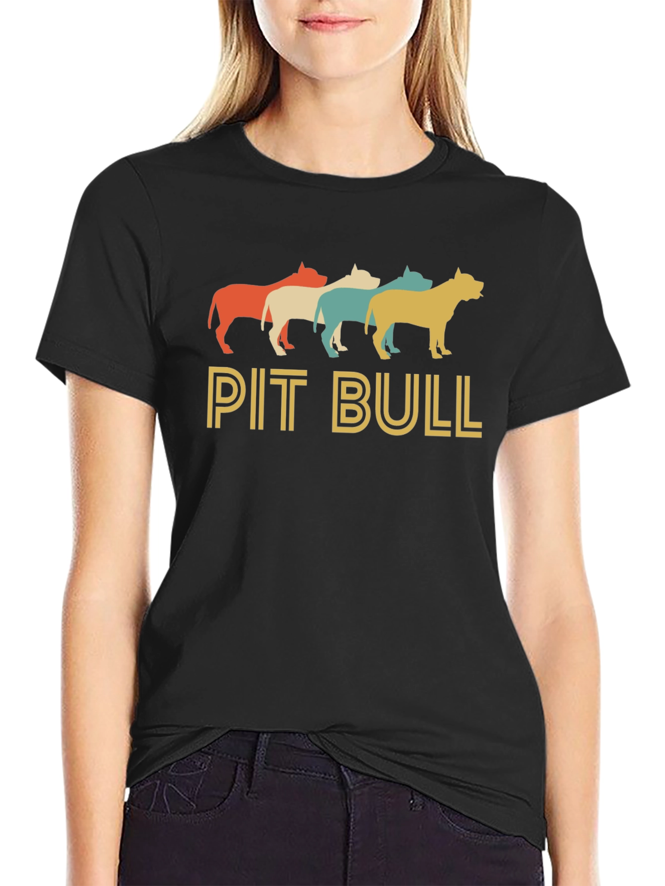 Black Retro Pit Bull Graphic Tee - Black Cotton Blend view 2