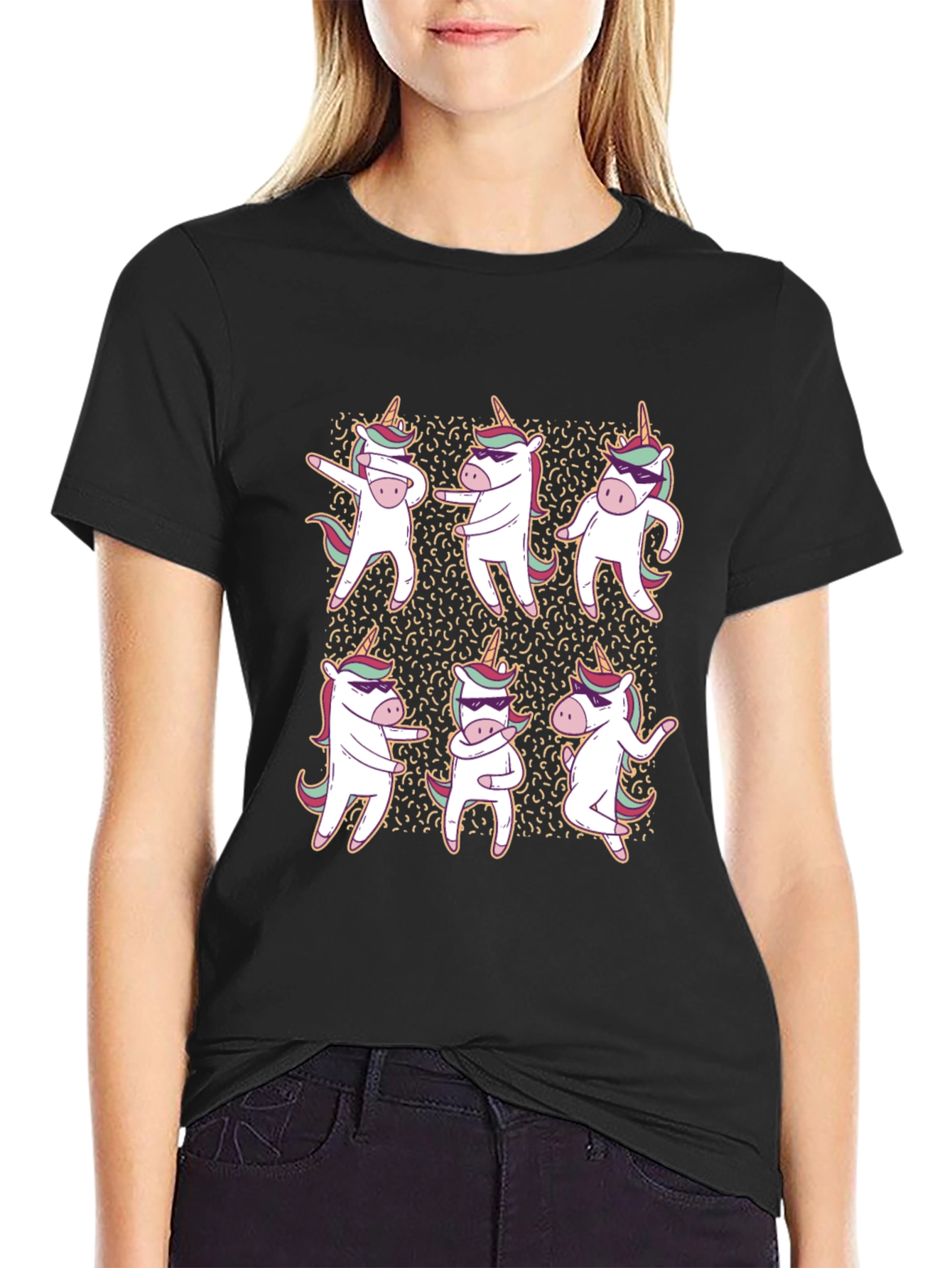 Black Dancing Unicorns Graphic Tee view 2