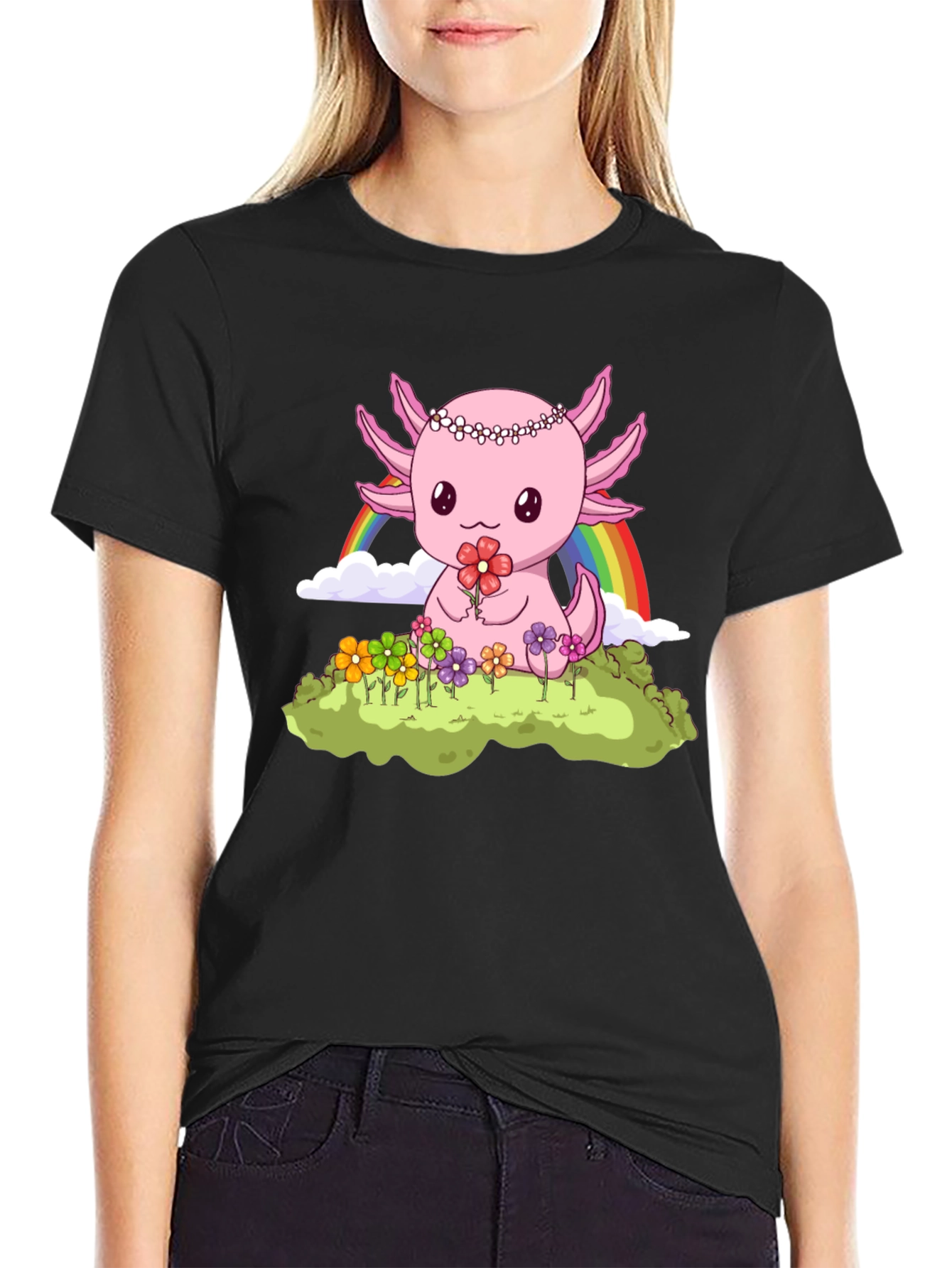 Black Axolotl Rainbow T-Shirt view 2