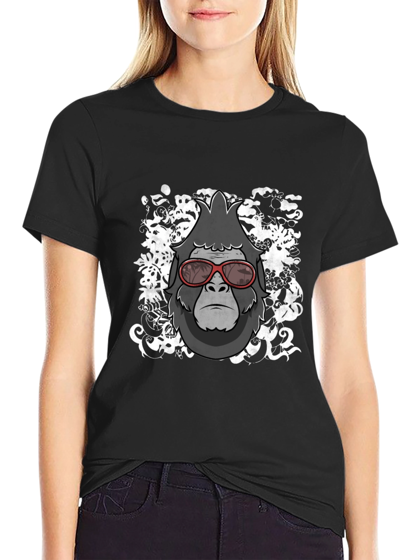 Black Cool Gorilla Graphic Tee - Black Cotton Blend T-Shirt view 2