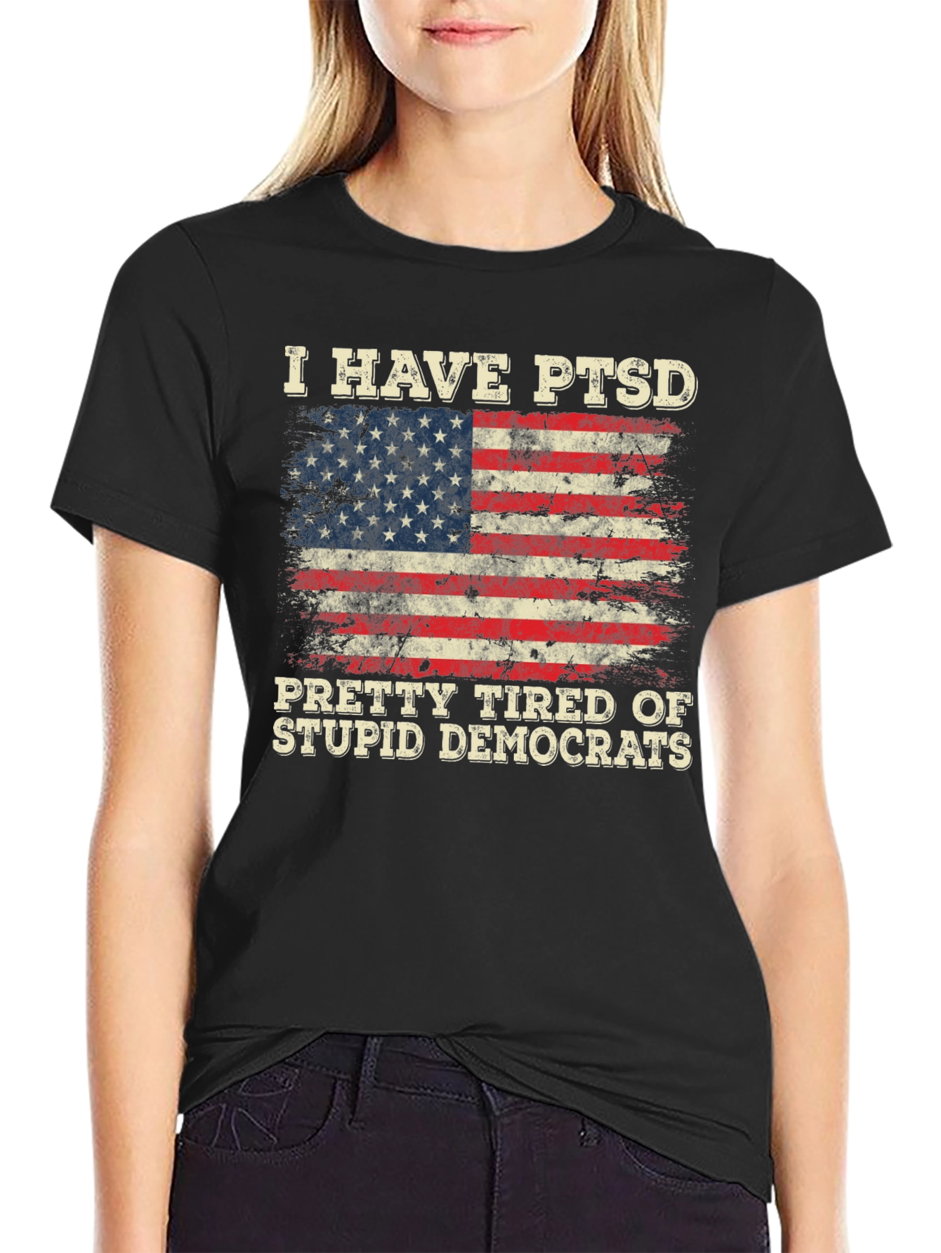 Black I Have PTSD, Tired of Democrats T-Shirt view 2
