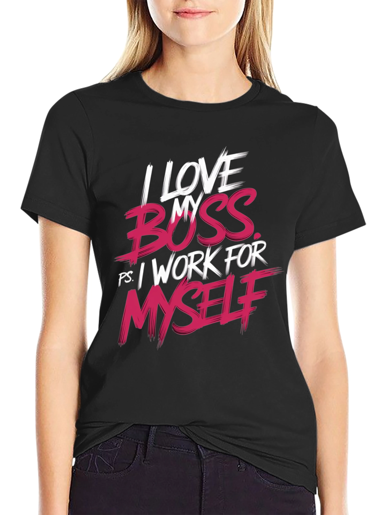 Black I Love My Boss T-Shirt - Funny Self-Employed Tee view 2