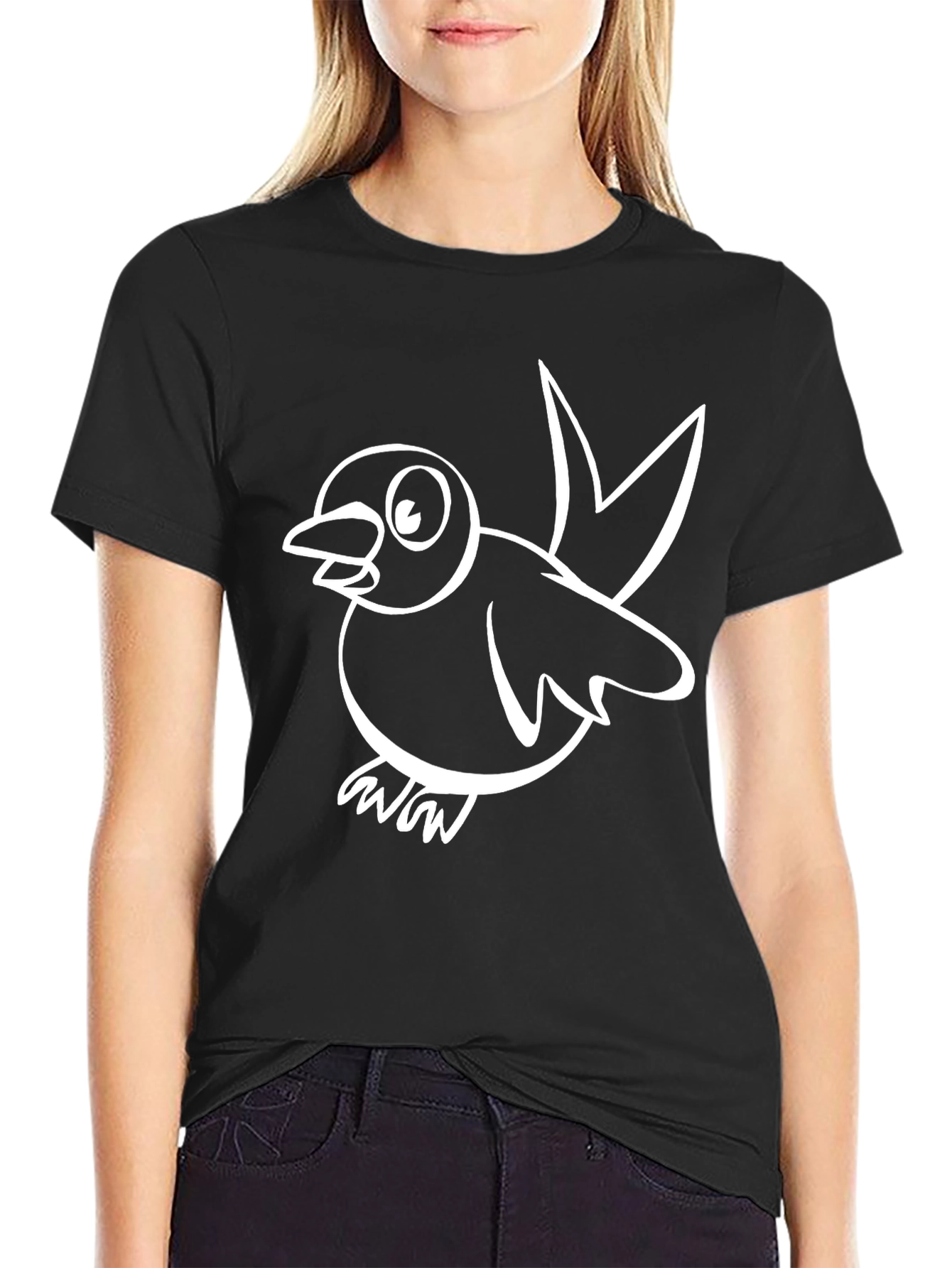 Black Black T-Shirt with White Bird Graphic view 2