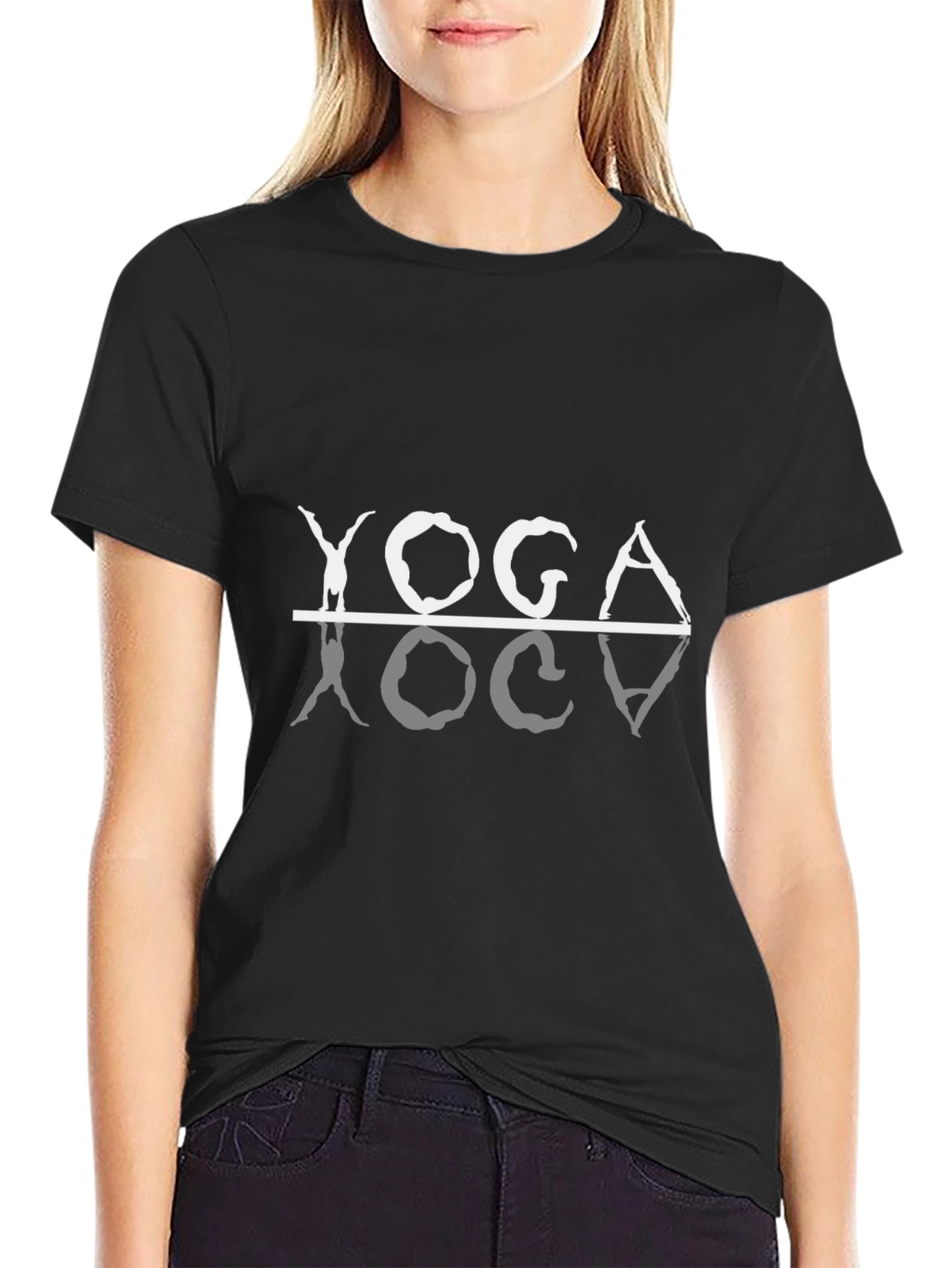 Black Yoga T-Shirt Black Cotton Graphic Tee view 2