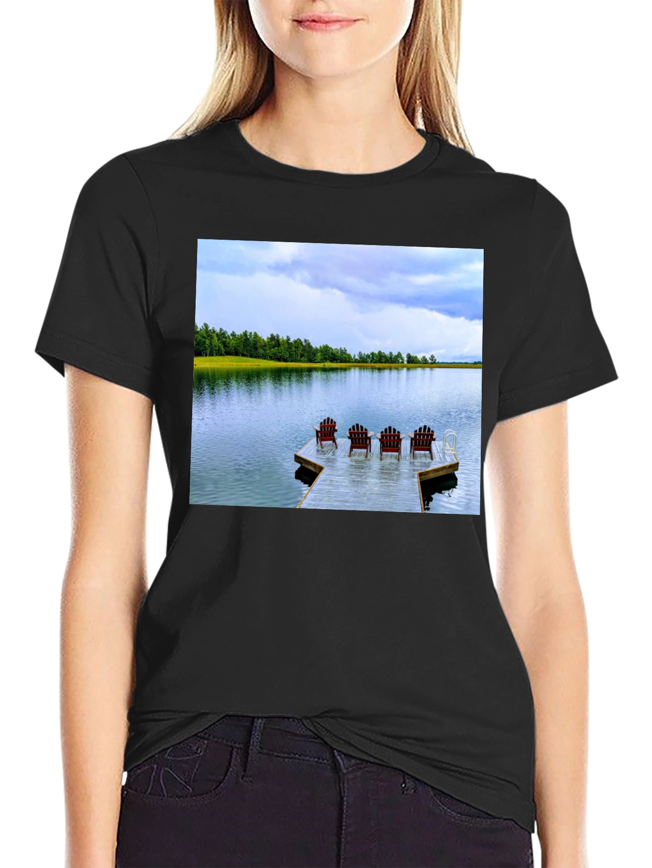 Black Lake View T-Shirt: Relax on the Dock view 2