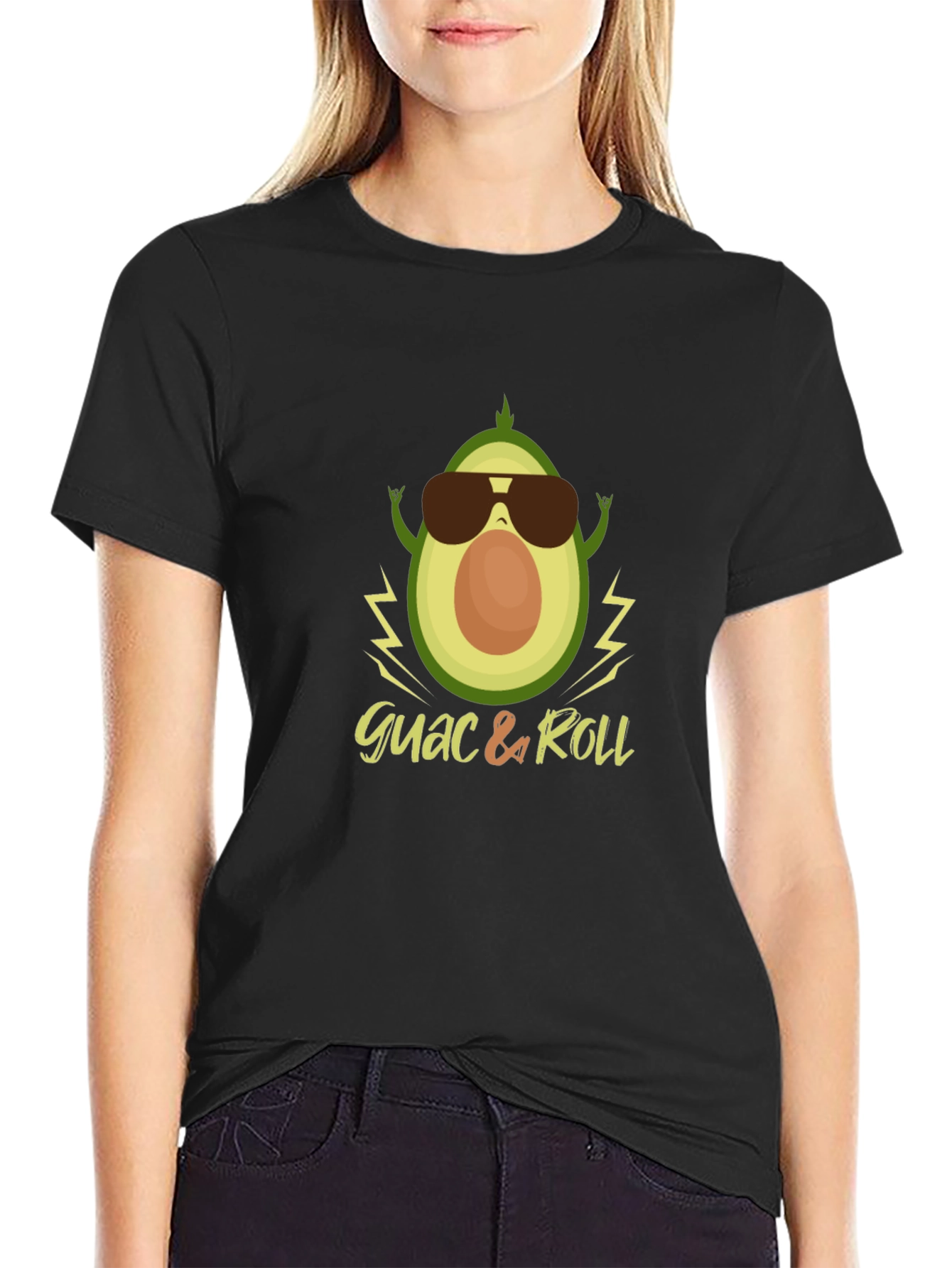 Black Guac & Roll Graphic Tee - Avocado Sunglasses Rock T-Shirt view 2