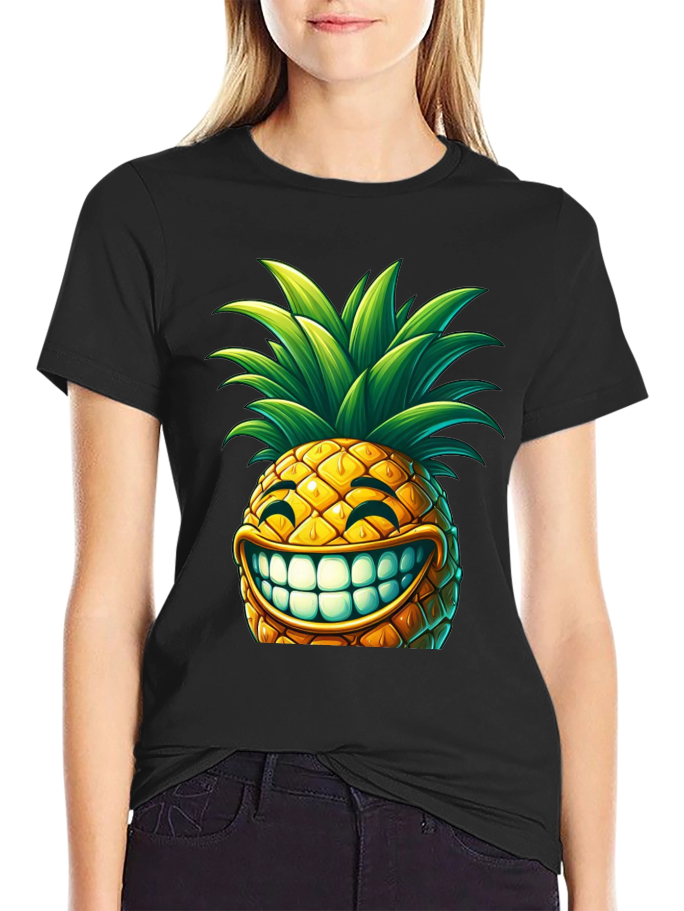 Black Funny Pineapple Graphic T-Shirt -  Unique Design view 2