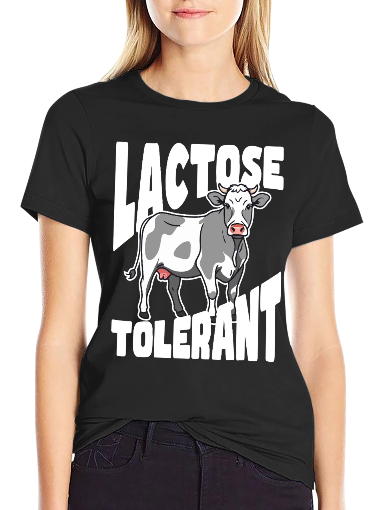 Black Lactose Tolerant T-Shirt with Cow Graphic view 2