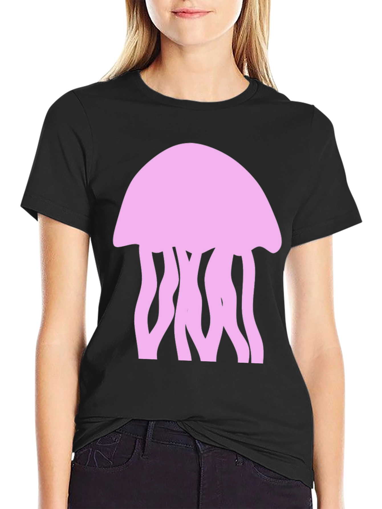 Black Jellyfish Graphic Tee - Black Cotton T-Shirt view 2