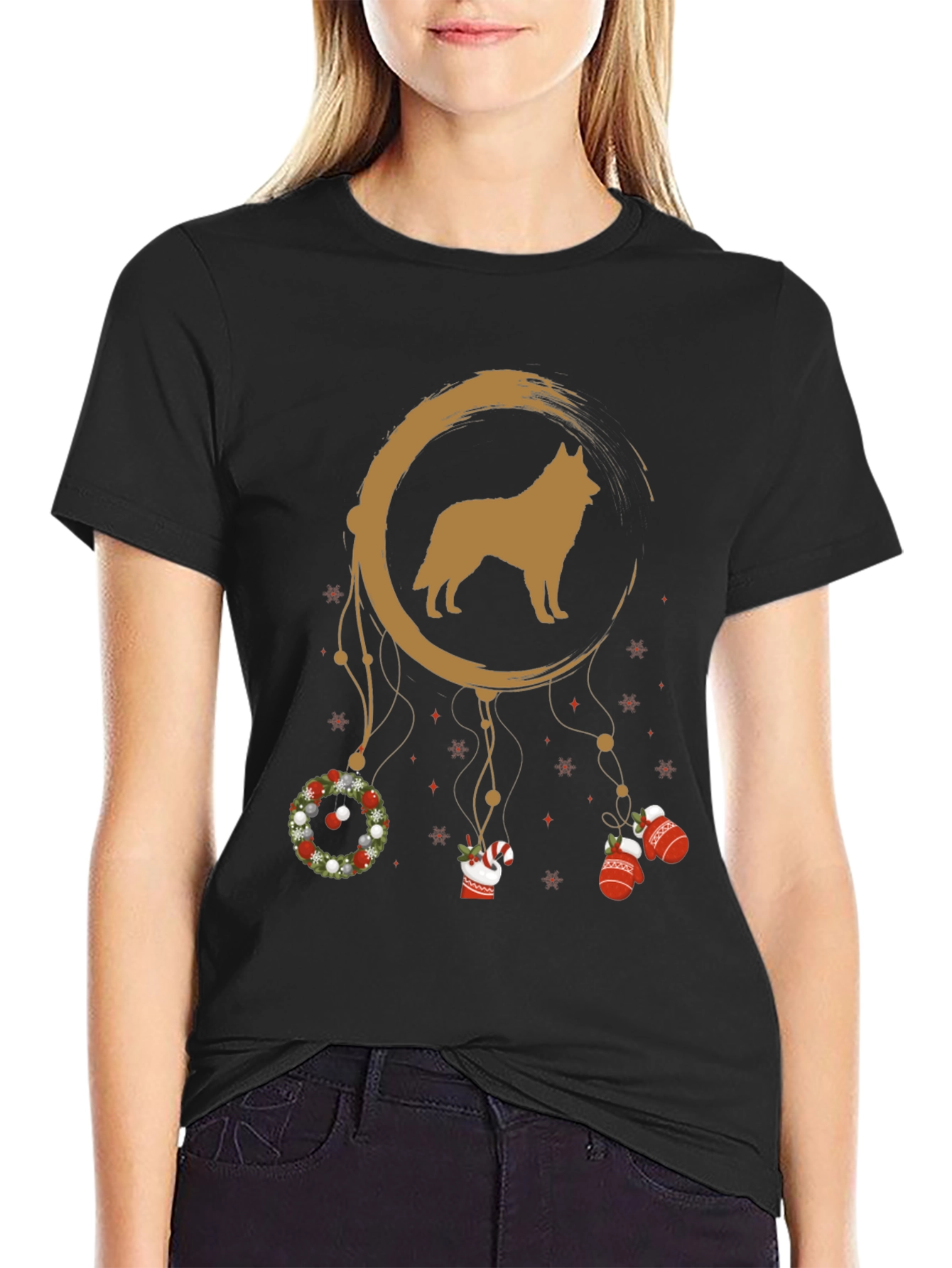 Black Dog Dreamcatcher Christmas T-Shirt view 2