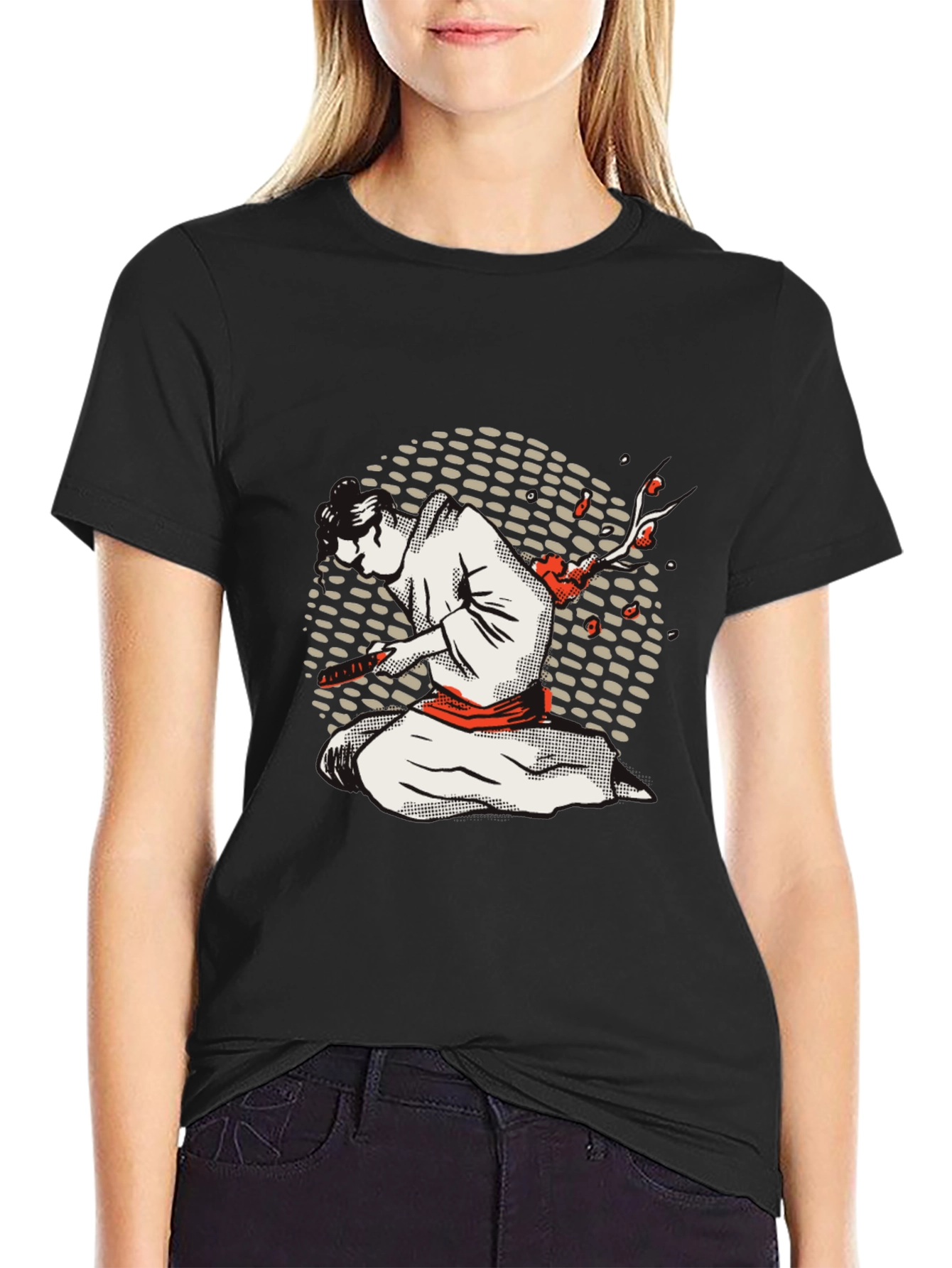 Black Samurai Graphic Tee - Black Cotton Blend Shirt view 2