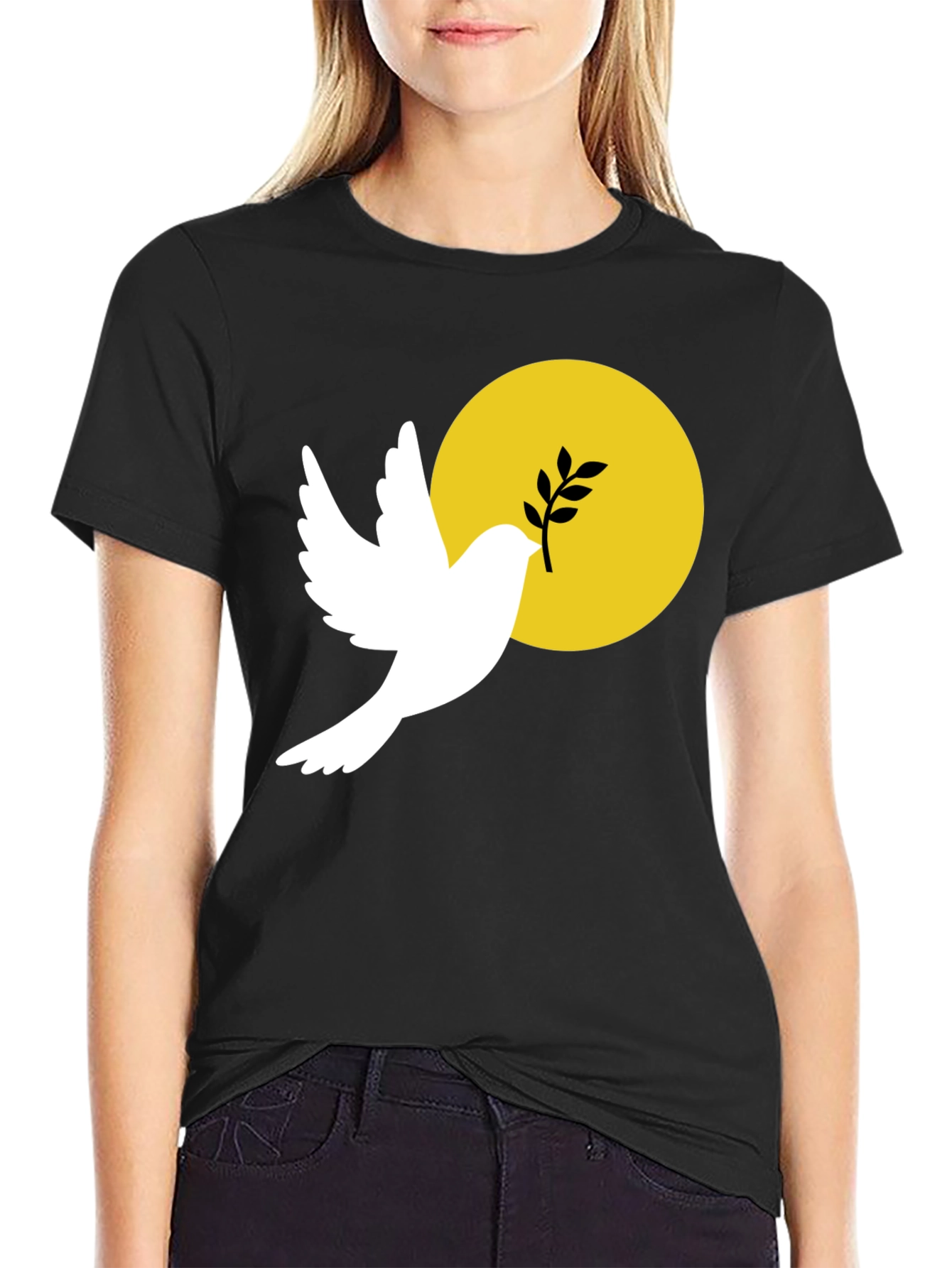 Black Peace Dove Graphic T-Shirt - Black Cotton Blend view 2