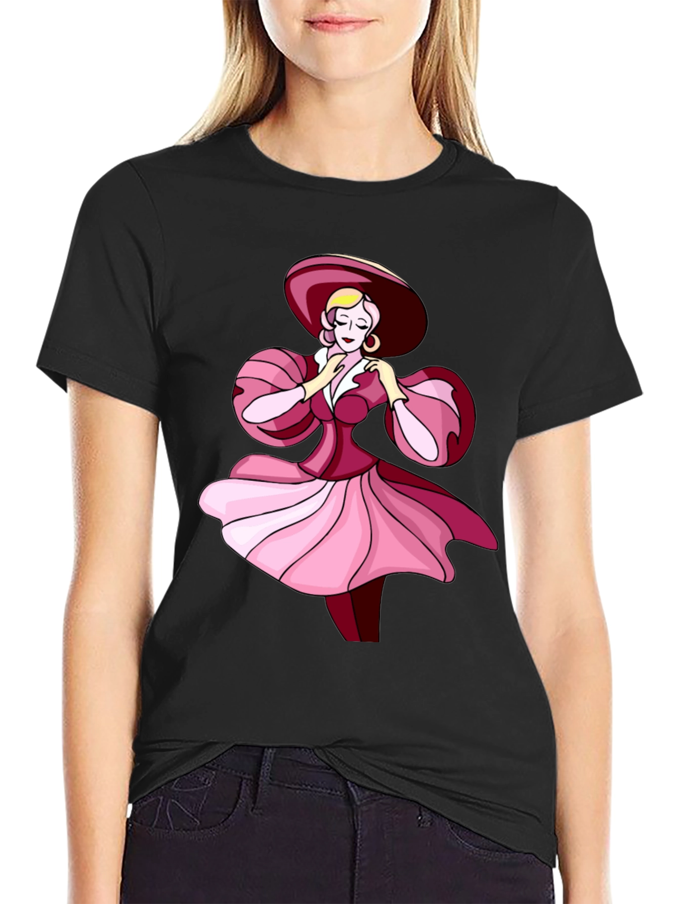 Black Vintage Lady T-Shirt - Fashion Illustration Tee view 2