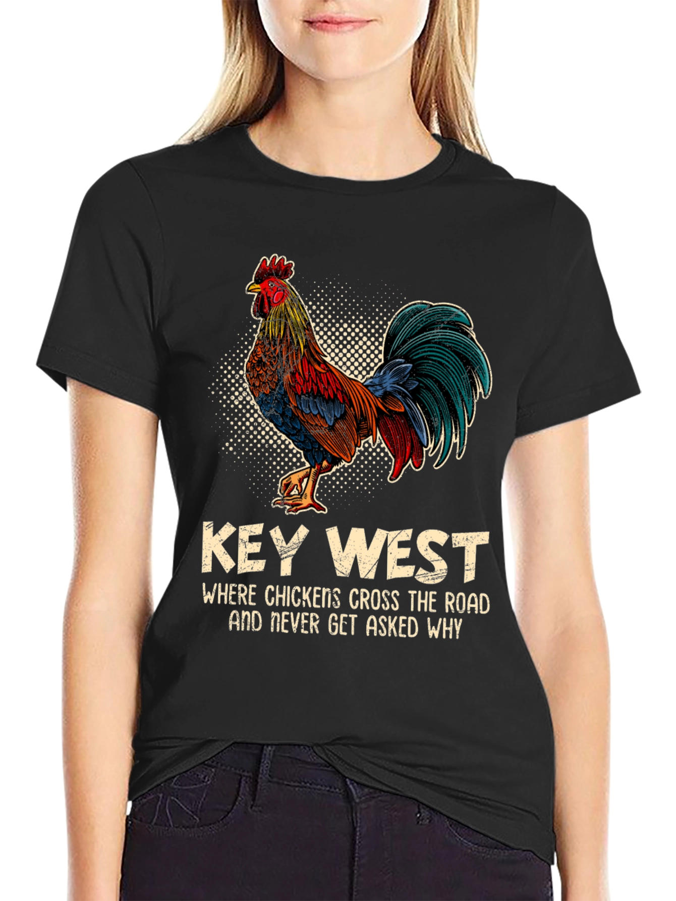 Black Key West Chicken T-Shirt - Funny Graphic Tee view 2