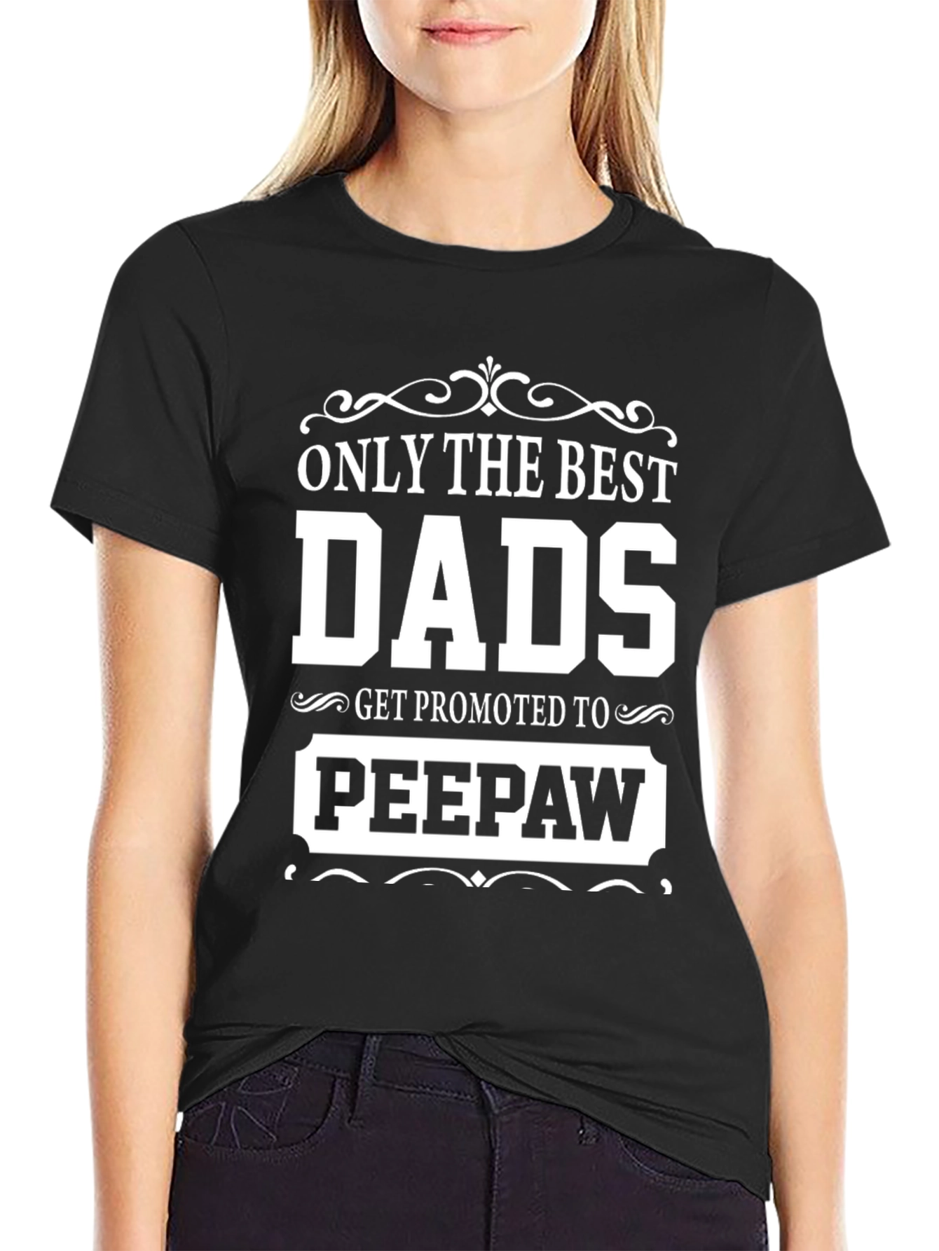Black Best Dads Get Promoted to Peepaw T-Shirt view 2