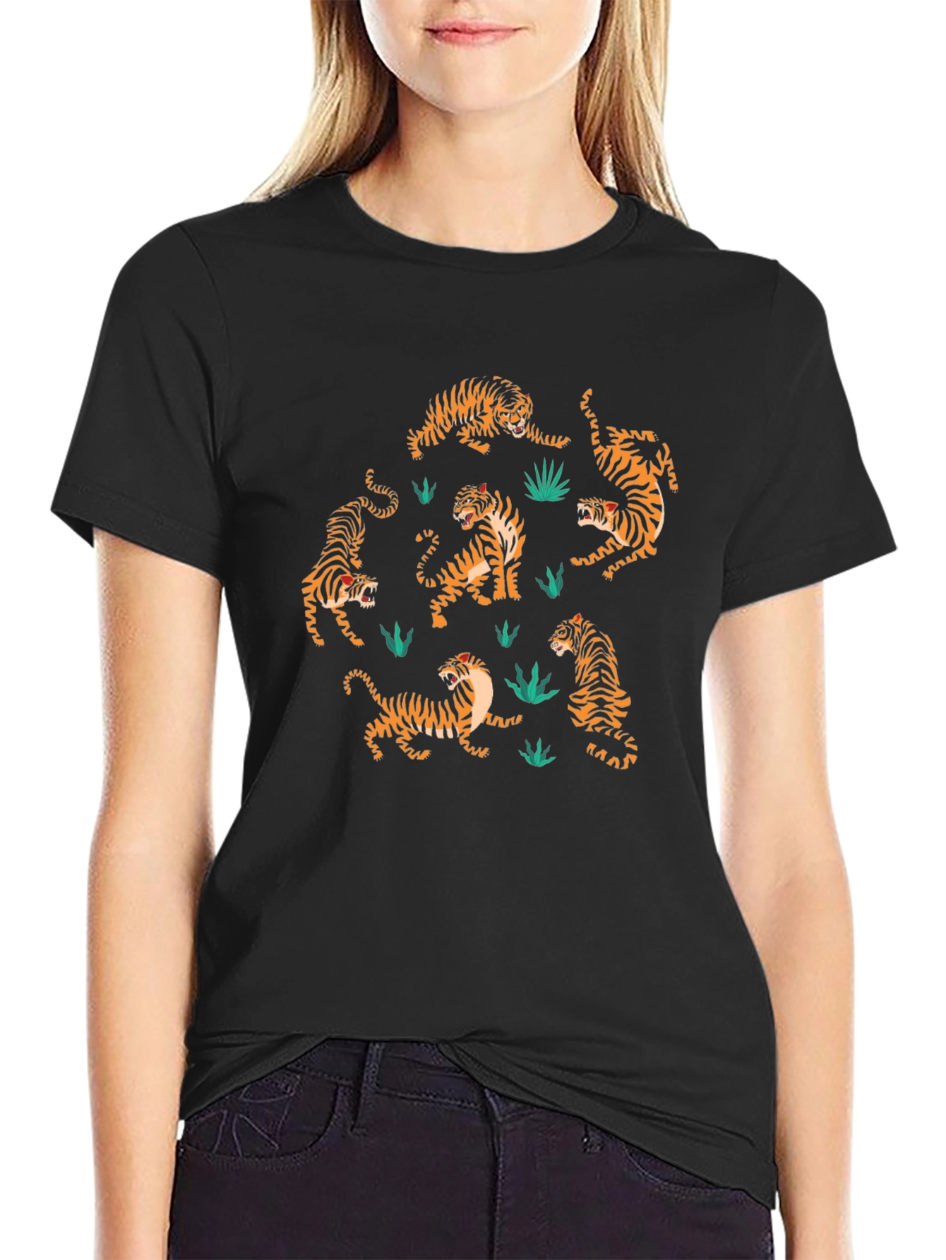 Black Tiger Print Black T-Shirt: Stylish Animal Design view 2