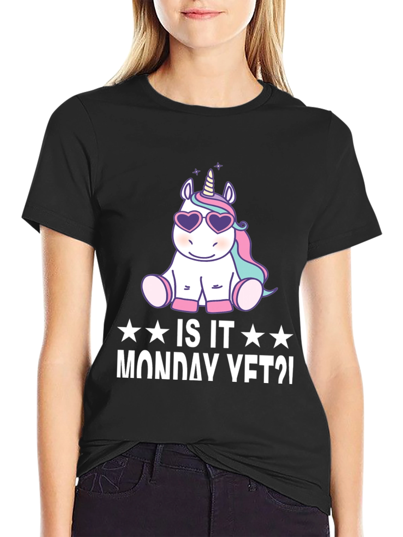 Black Unicorn Heart Glasses T-Shirt - Is It Monday Yet? view 2