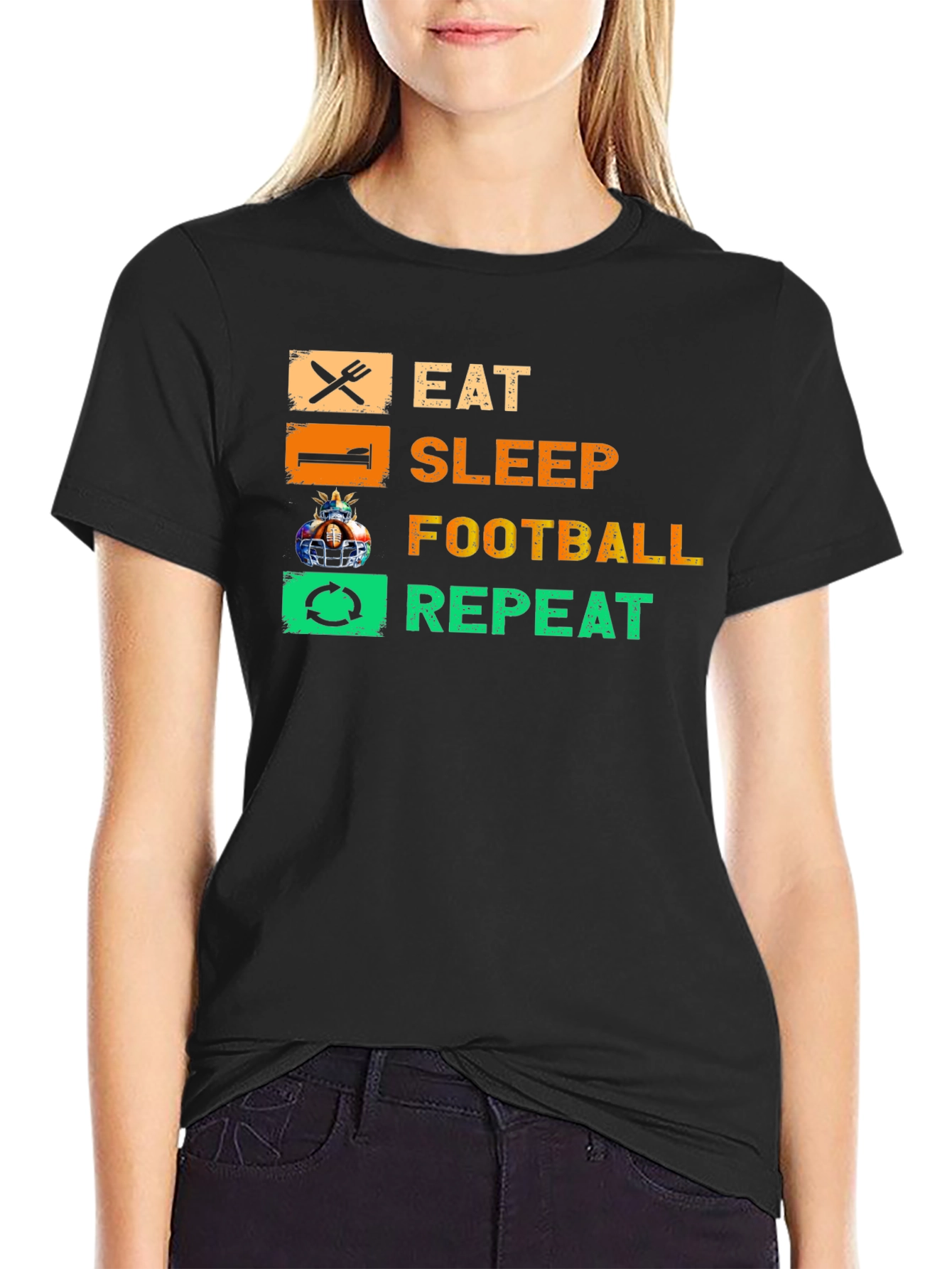 Black Eat Sleep Football Repeat T-Shirt view 2