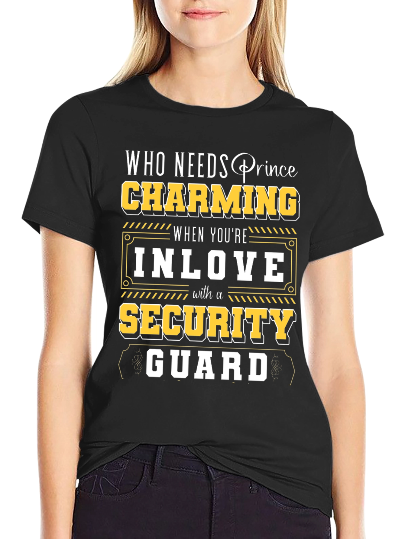 Black Charming Security Guard T-Shirt - Novelty Graphic Tee view 2