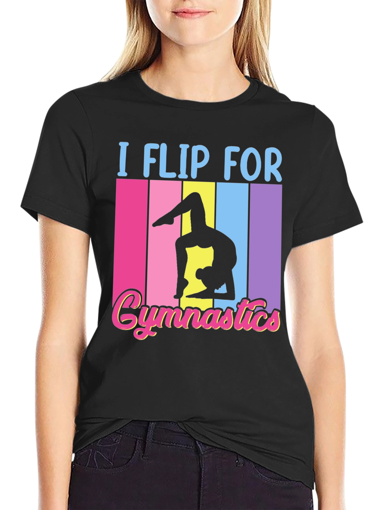 Black I Flip For Gymnastics Black T-Shirt view 2