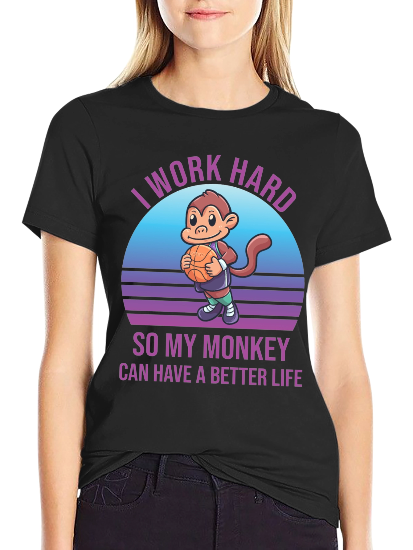 Black I Work Hard So My Monkey Can Have A Better Life T-Shirt view 2