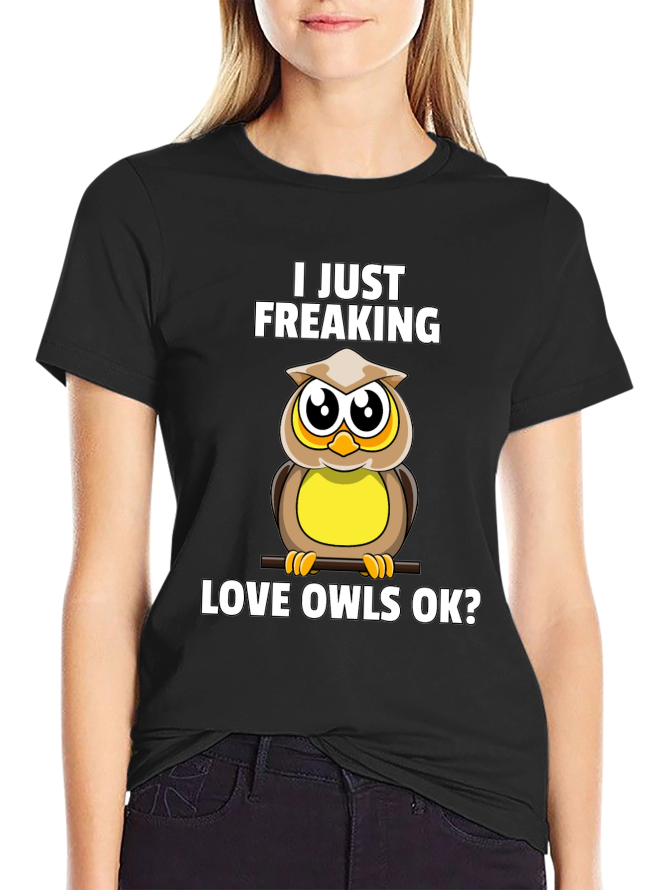 Black I Just Freaking Love Owls Black Graphic T-Shirt view 2