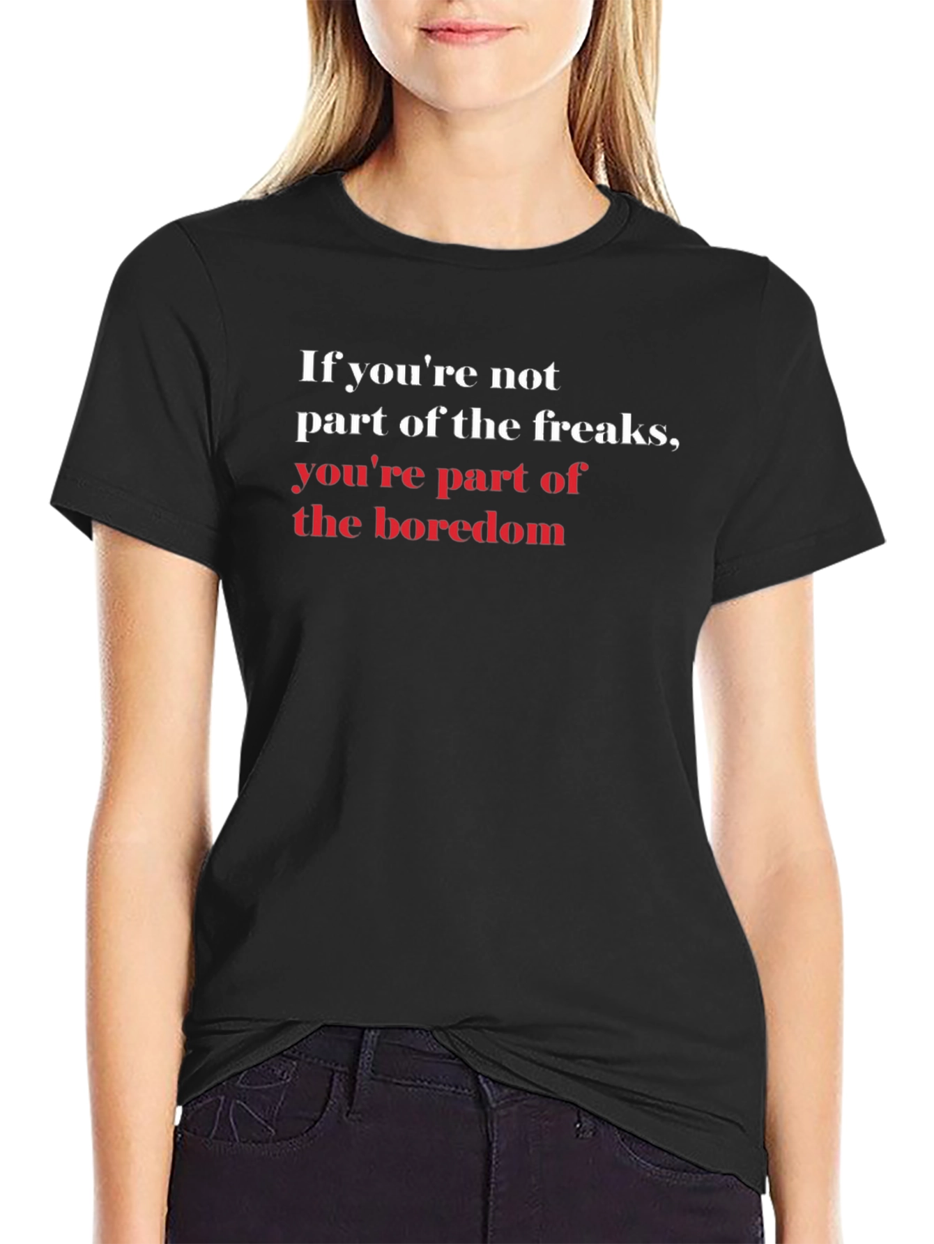 Black Freaks or Boredom Graphic Tee - Trendy Slogan T-Shirt view 2