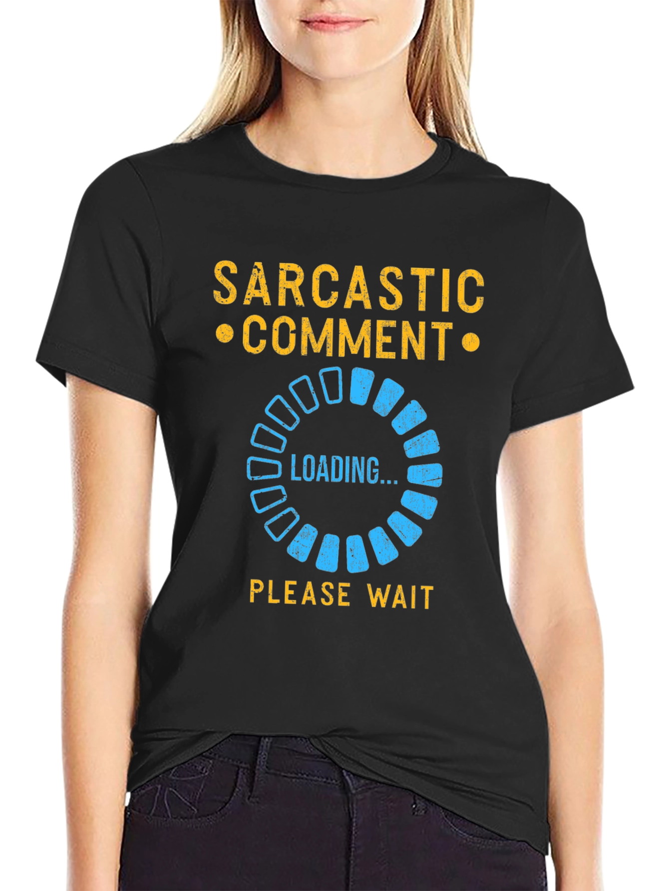 Black Sarcastic Comment Loading T-Shirt - Funny Novelty Tee view 2