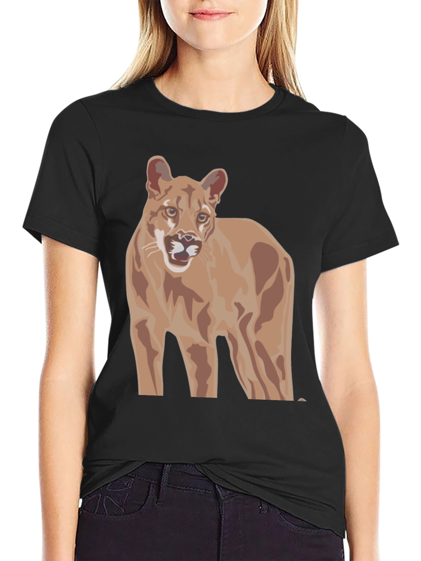 Black Cougar Graphic Tee -  Unisex Black T-Shirt view 2
