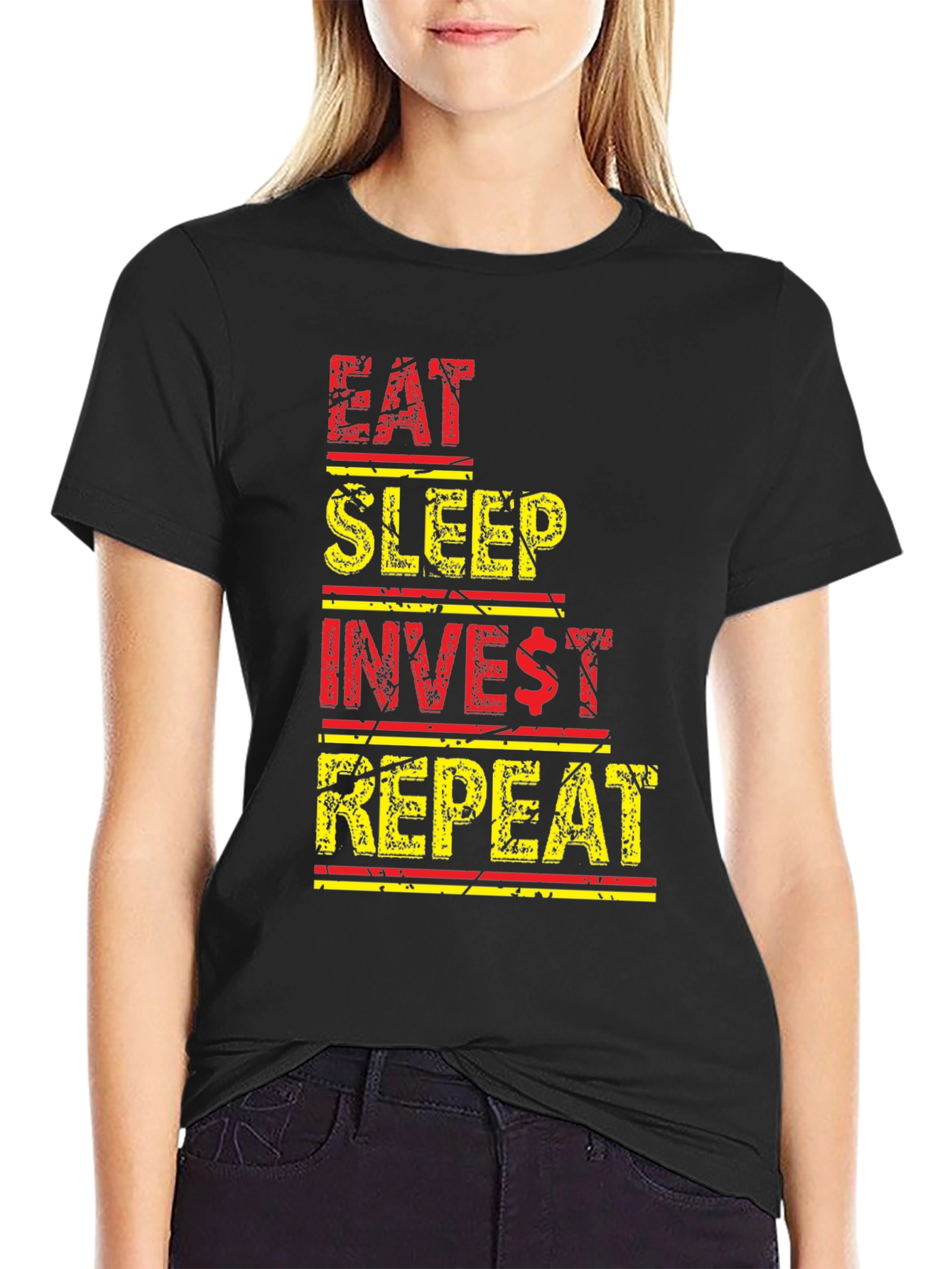 Black Eat Sleep Invest Repeat Black Graphic Tee view 2
