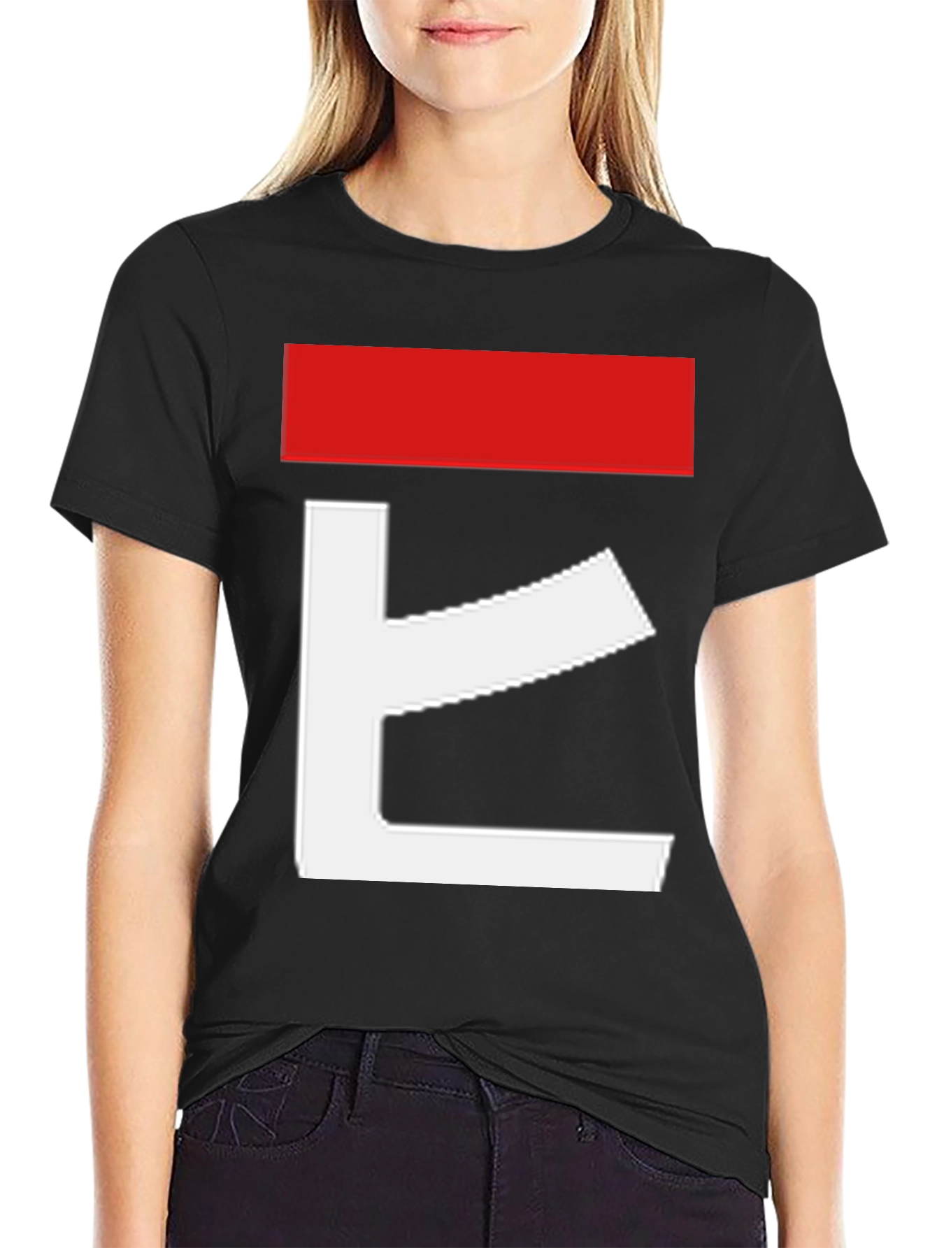 Black Abstract Graphic Tee - Red and White Design on Black view 2