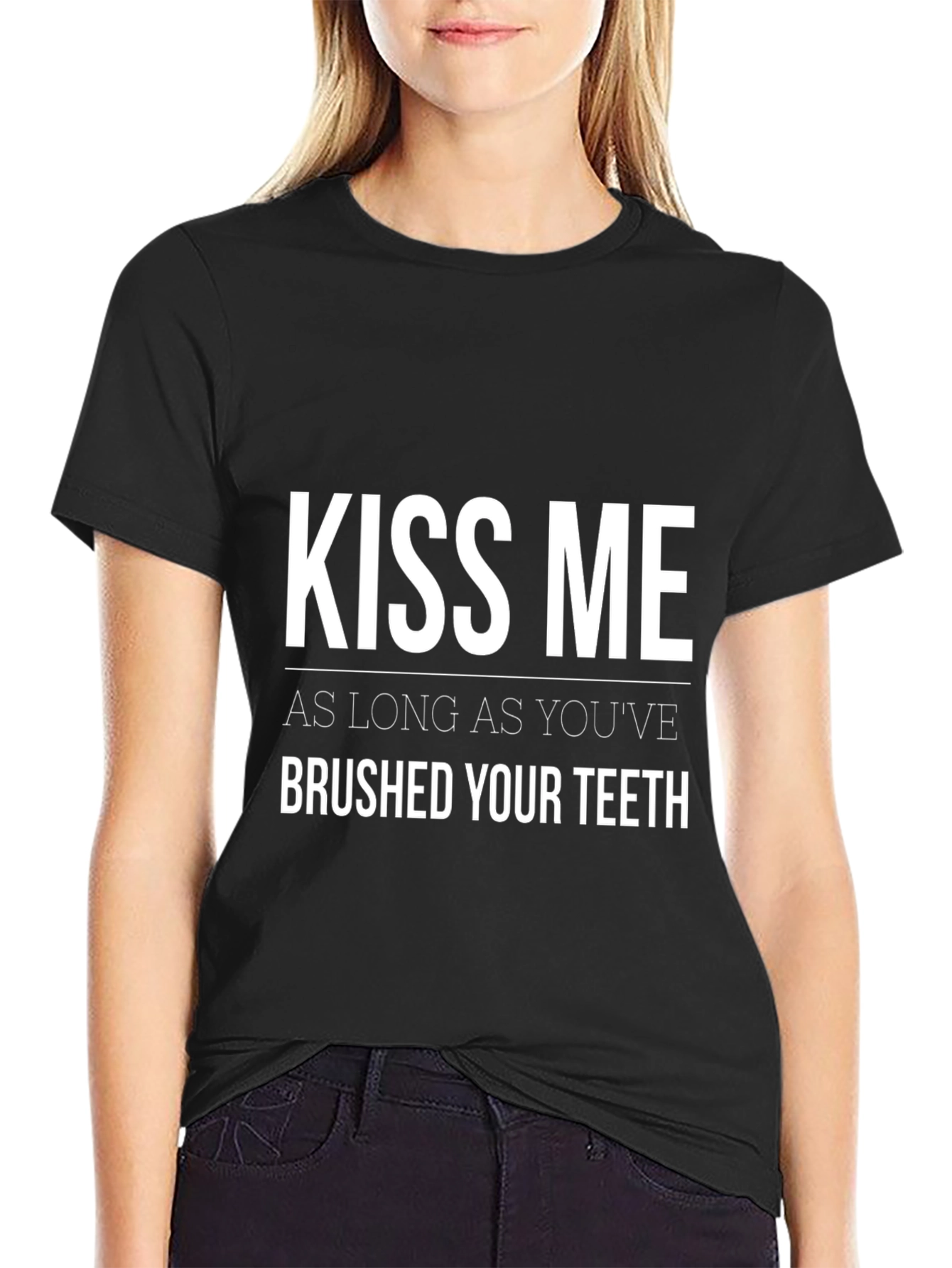 Black Kiss Me T-Shirt - Brushed Teeth Funny Tee view 2