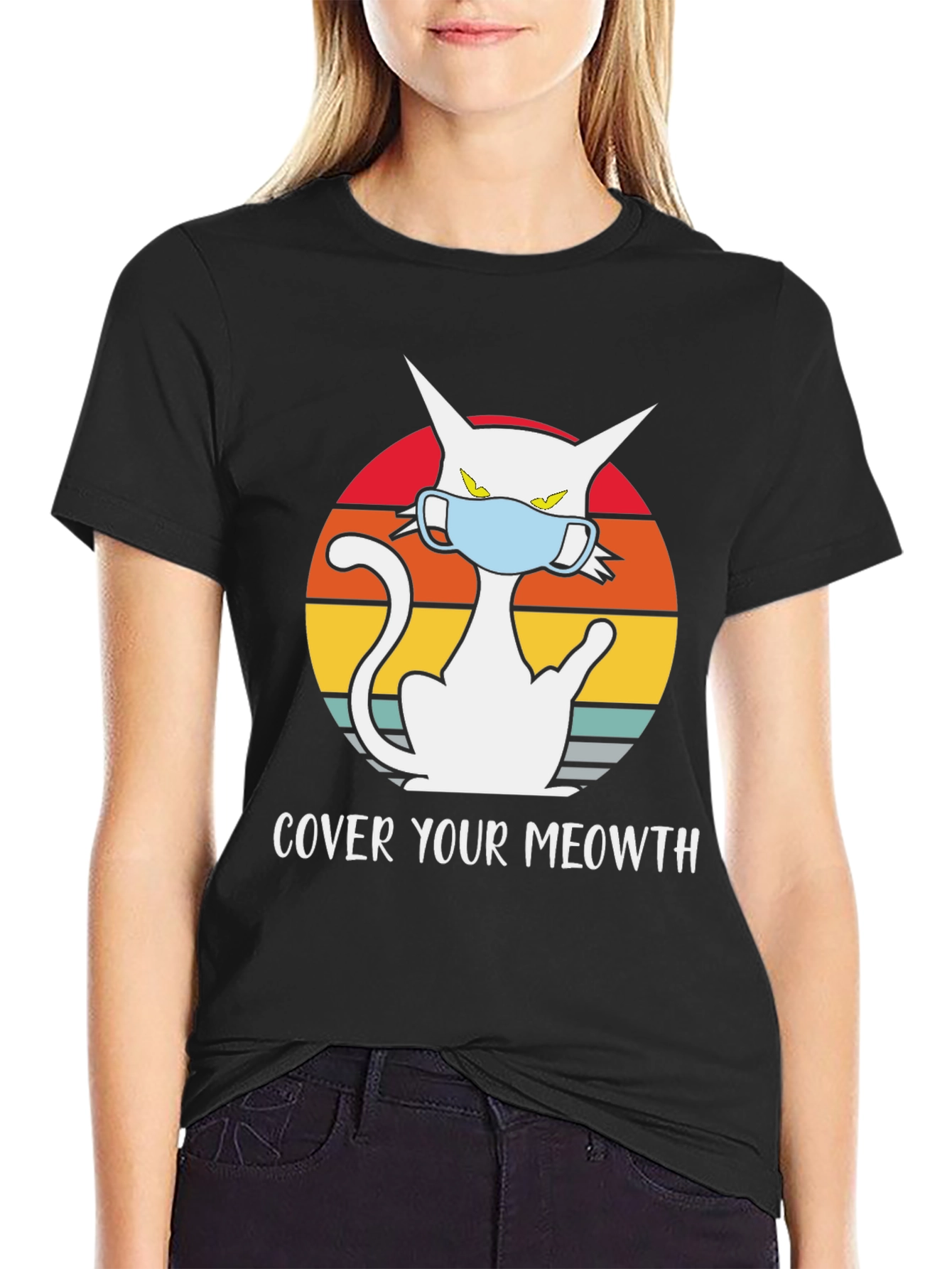Black Cover Your Meowth T-Shirt - Cat Mask Graphic Tee view 2