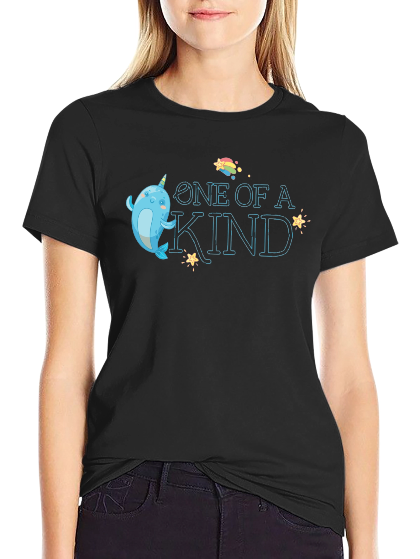 Black One of a Kind Narwhal T-Shirt view 2