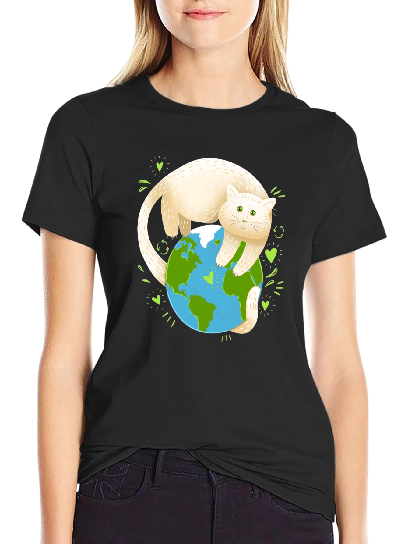 Black Cat Hugging Earth Graphic Tee view 2