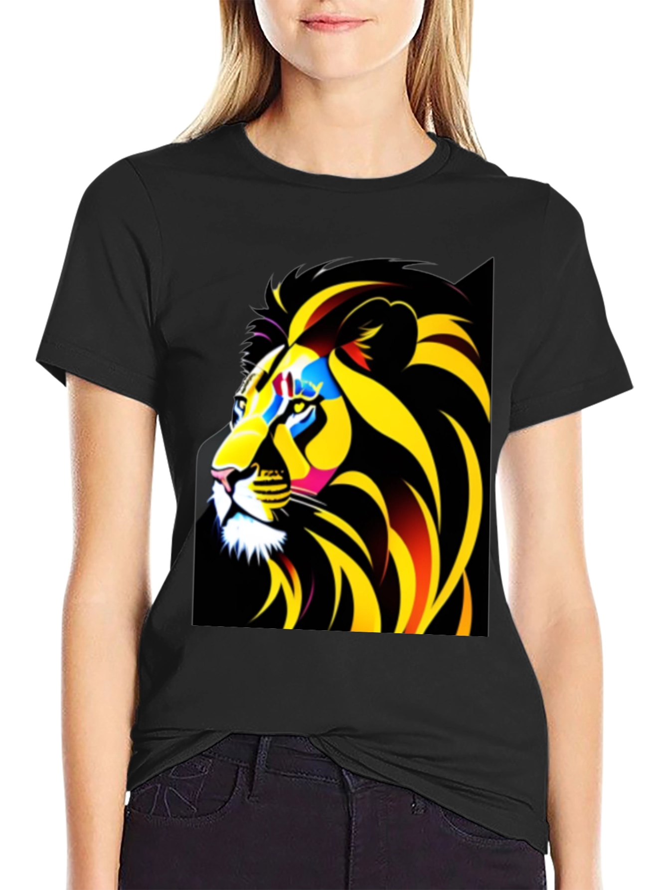Black Bold Lion Graphic Tee - Black Cotton T-Shirt view 2