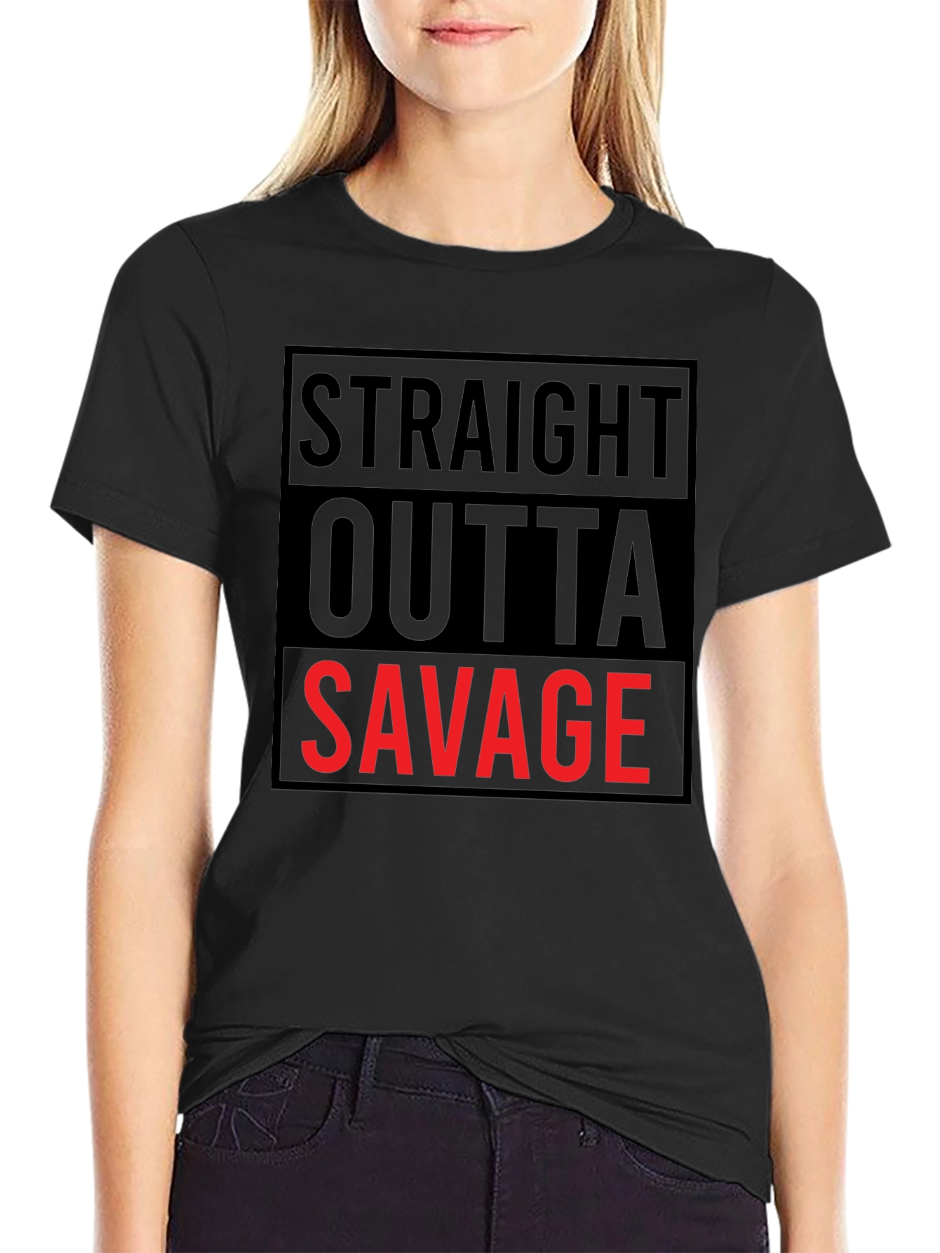 Black Straight Outta Savage Graphic Tee - Bold Statement Shirt view 2