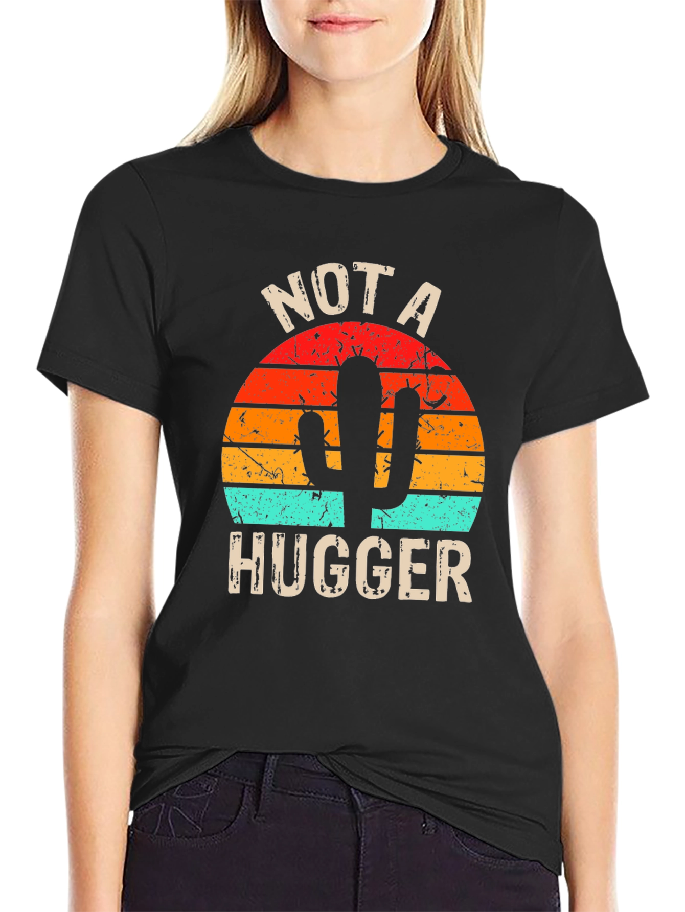 Black Not A Hugger Cactus Graphic T-Shirt view 2